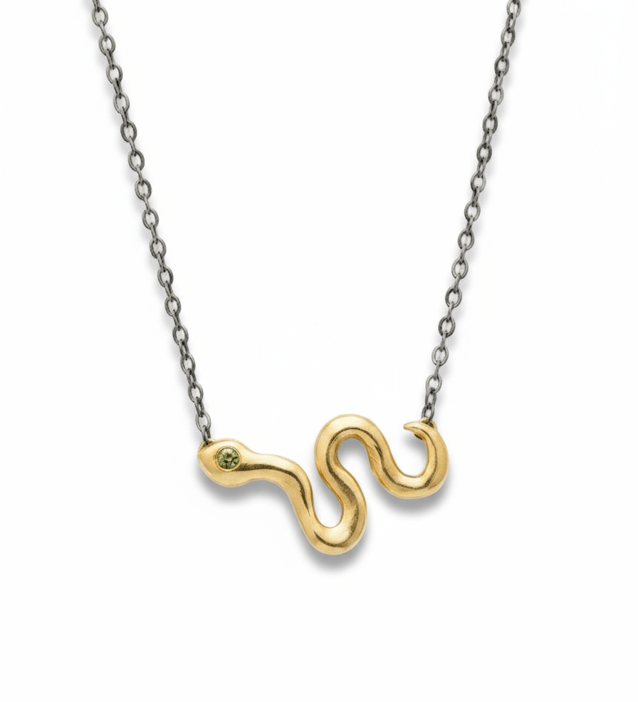 Twilight Serpent Necklace - Solid Gold Snake Necklace with Sapphire - Dea Dia