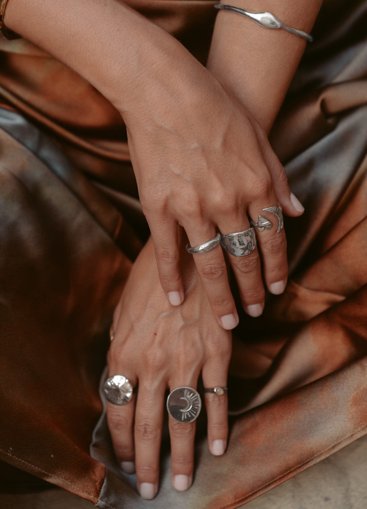 Yin Pinky Ring - Silver Peach Moonstone Pinky Ring - Dea Dia