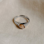 Yin Pinky Ring - Silver Peach Moonstone Pinky Ring - Dea Dia