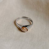 Yin Pinky Ring - Silver Peach Moonstone Pinky Ring - Dea Dia