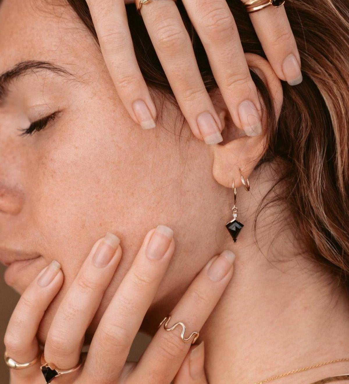 Black Spinel and Diamond Kite Drop Earrings - Dea Dia