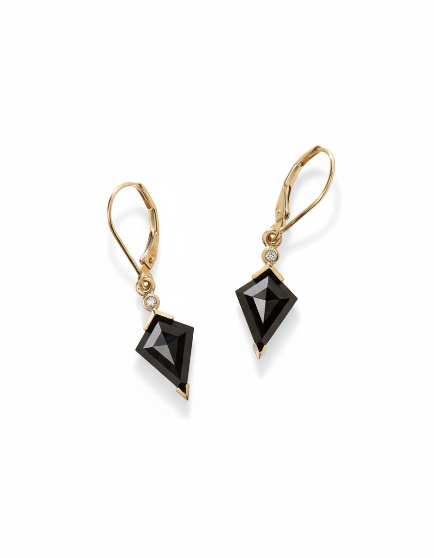 Black Spinel and Diamond Kite Drop Earrings - Dea Dia