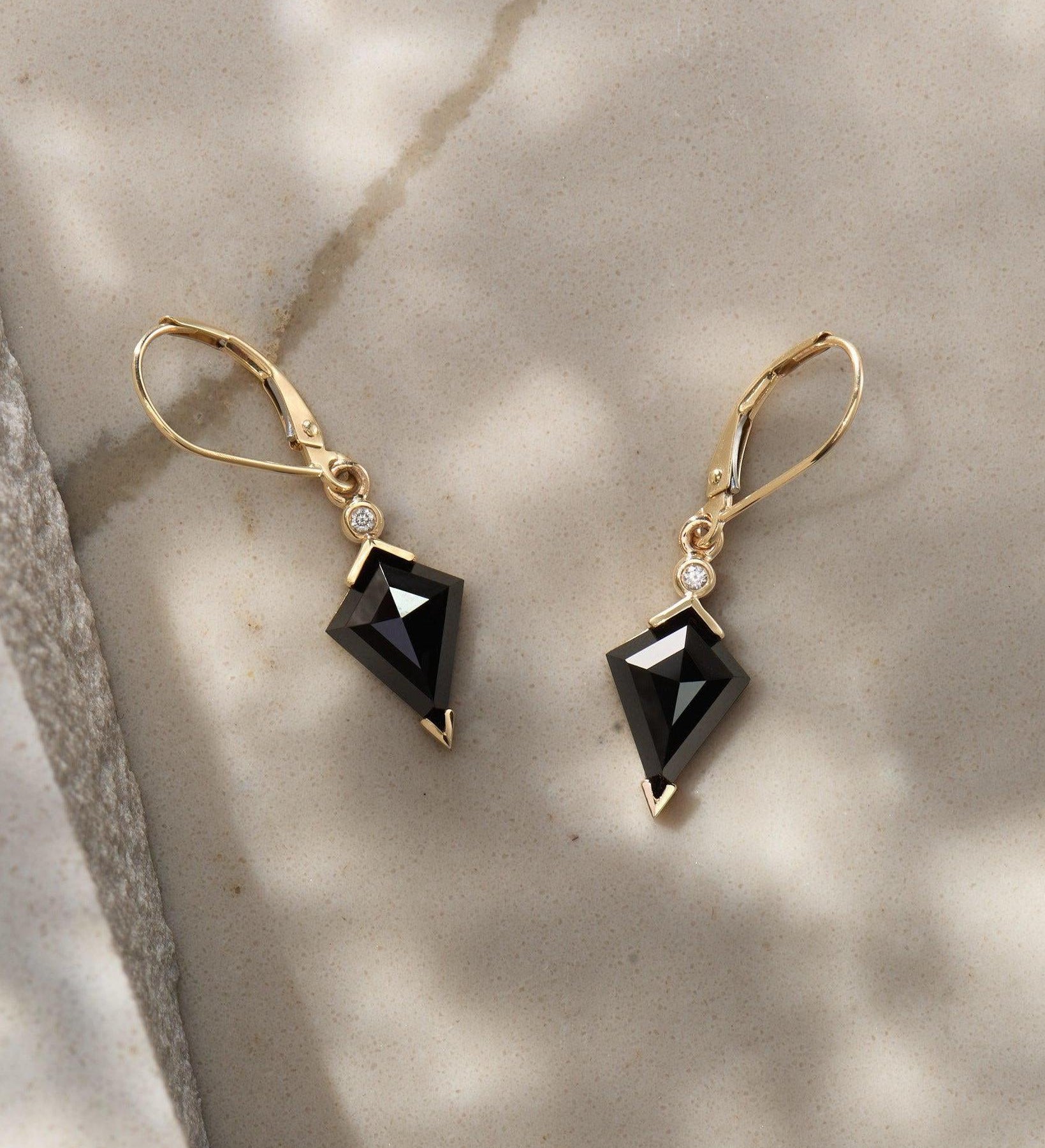 Black Spinel and Diamond Kite Drop Earrings - Dea Dia