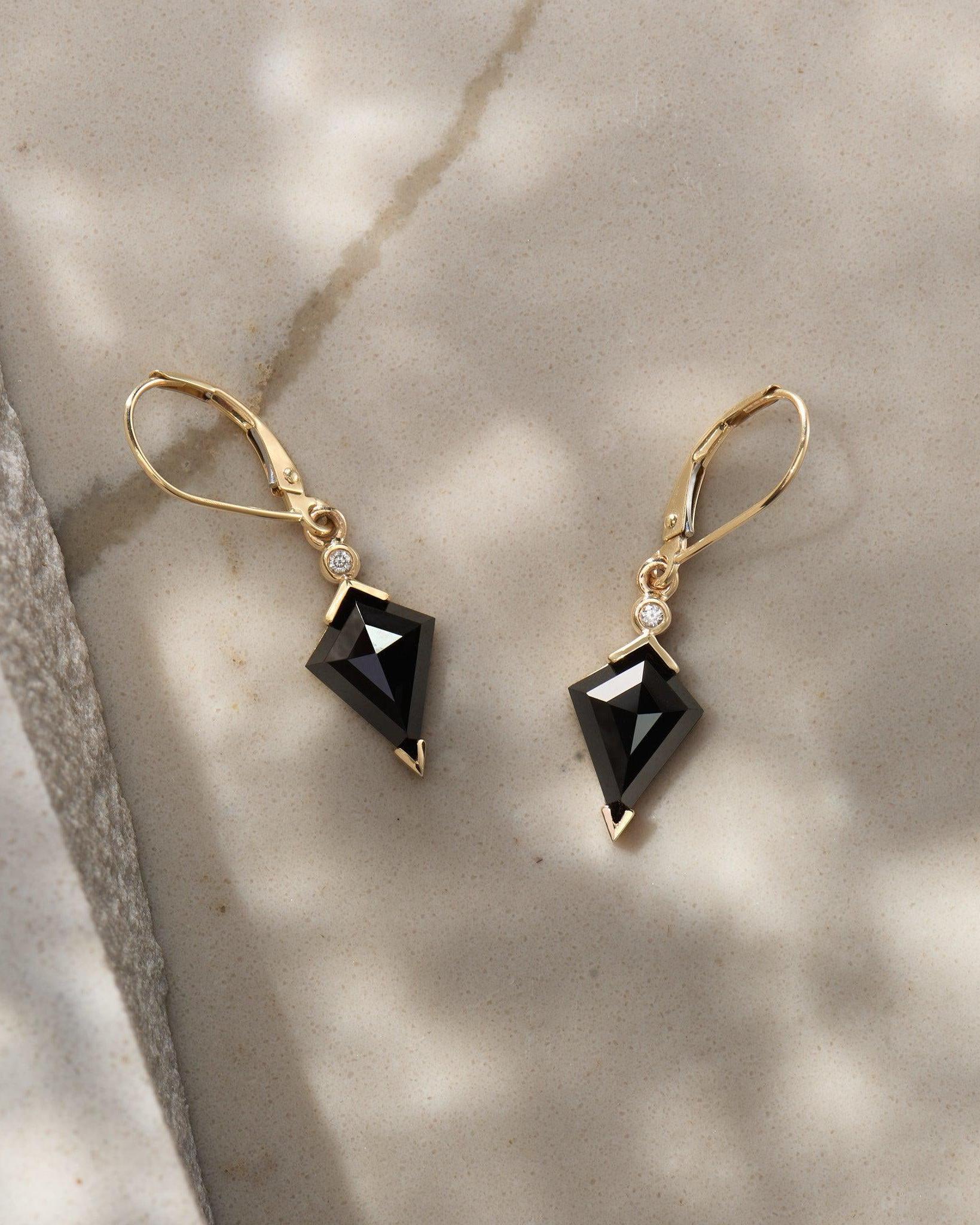 Black Spinel and Diamond Kite Drop Earrings - Dea Dia