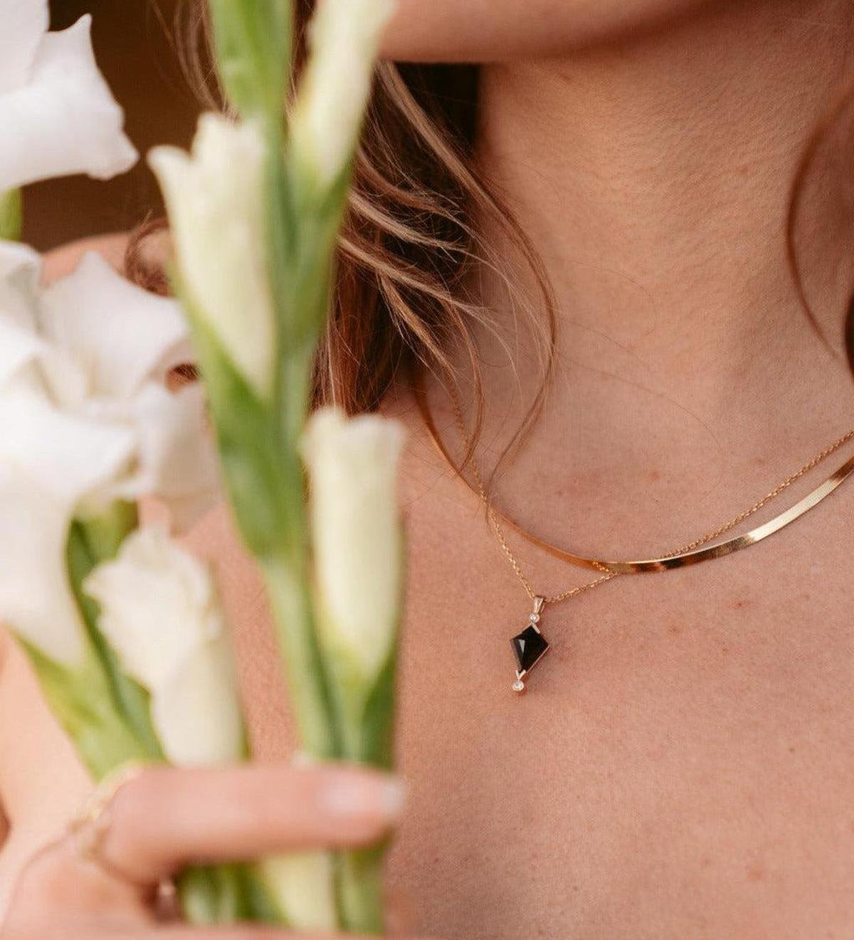 Black Spinel and Diamond Kite Necklace - Dea Dia
