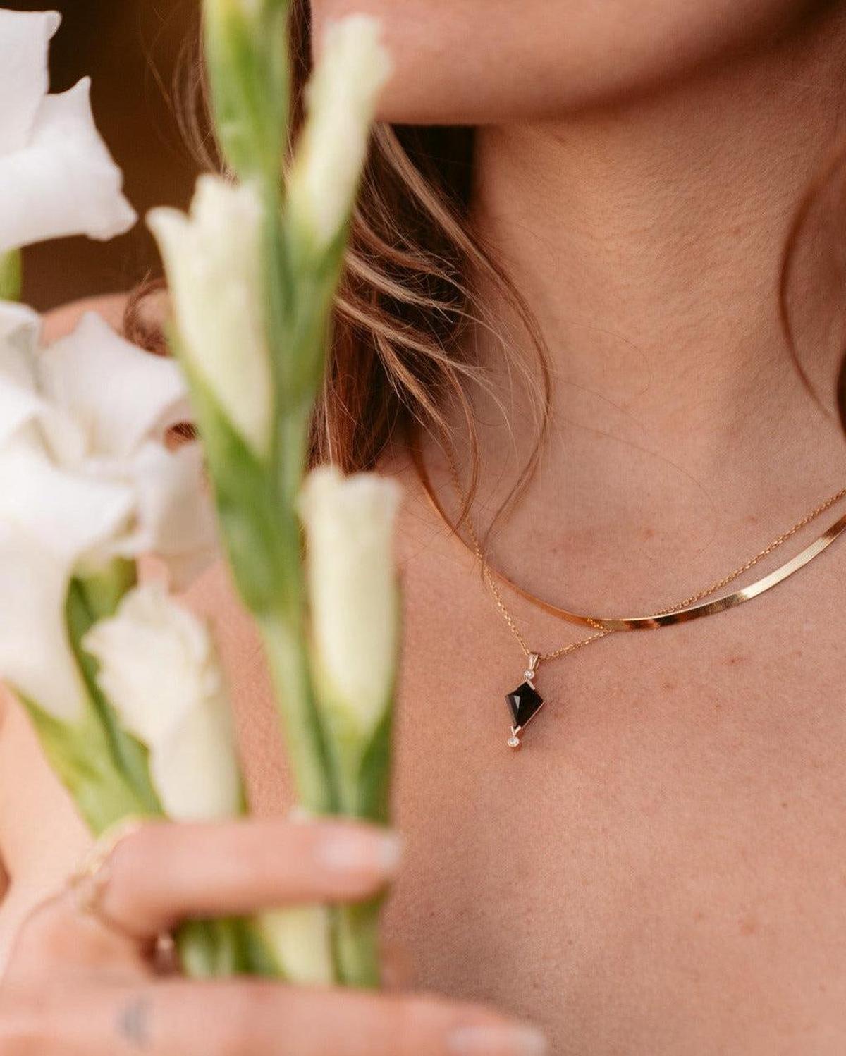 Black Spinel and Diamond Kite Necklace - Dea Dia