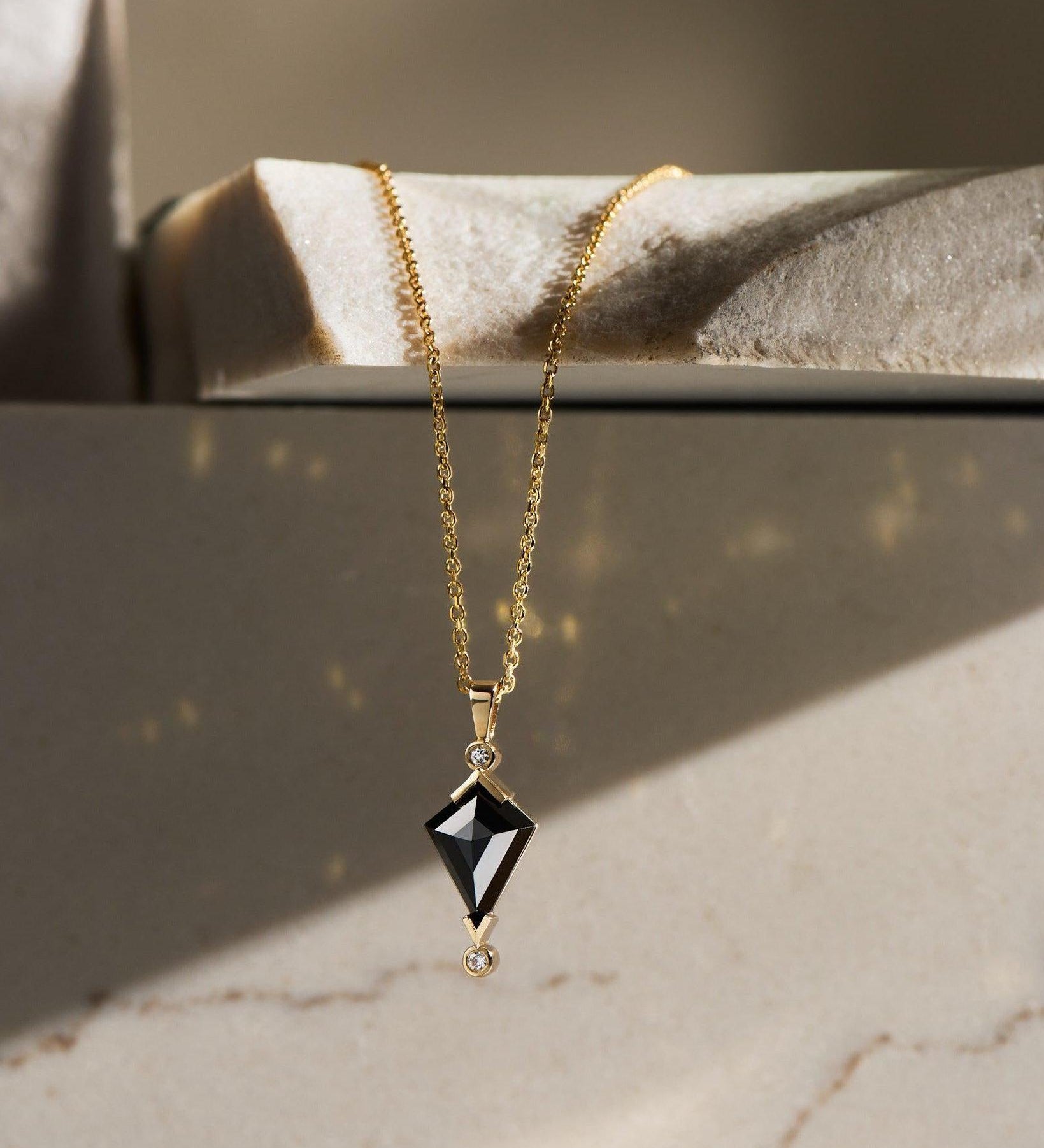 Black Spinel and Diamond Kite Necklace - Dea Dia
