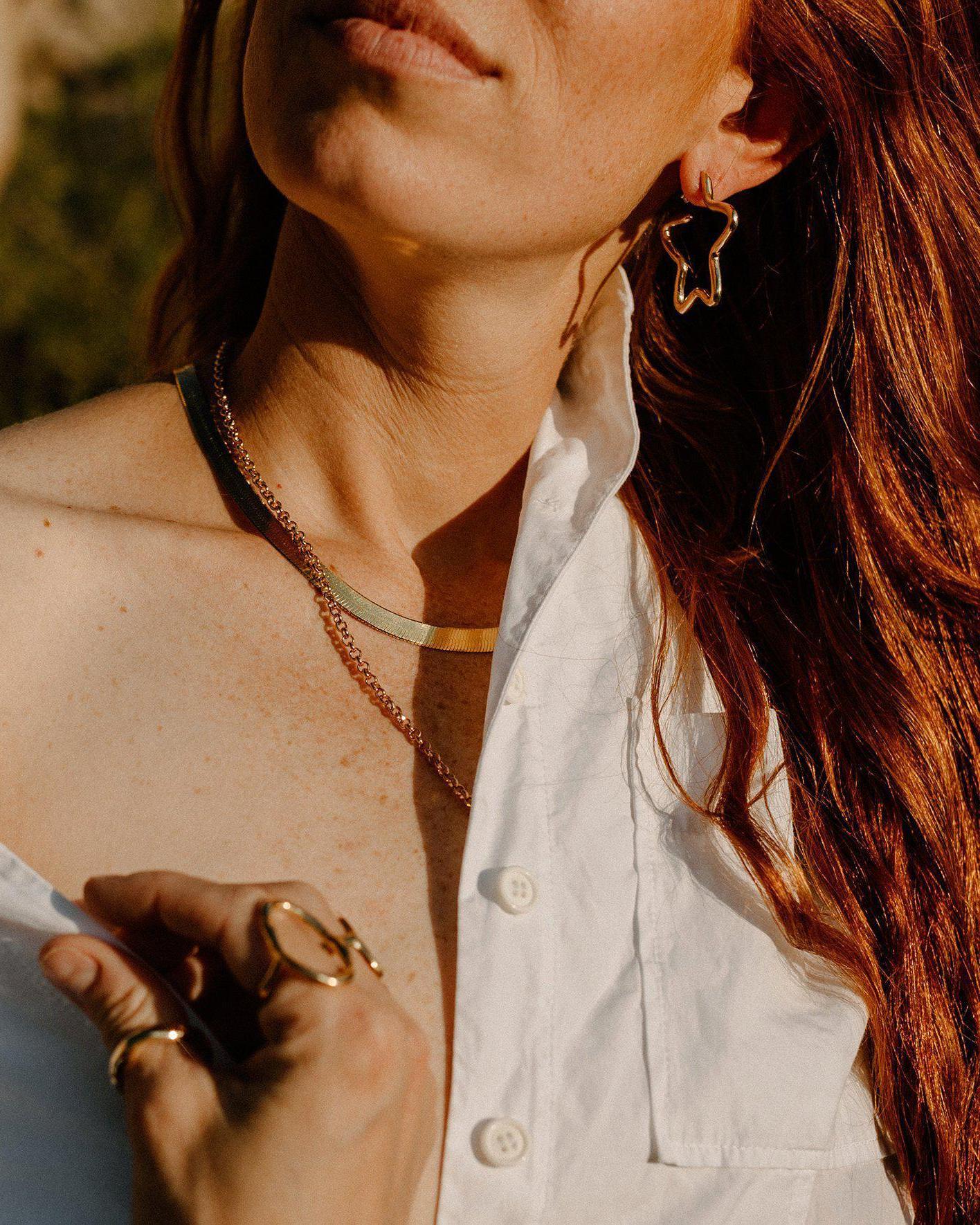 Bold Gold Herringbone Chain Necklace - Layered Herringbone Gold Chain - Dea Dia