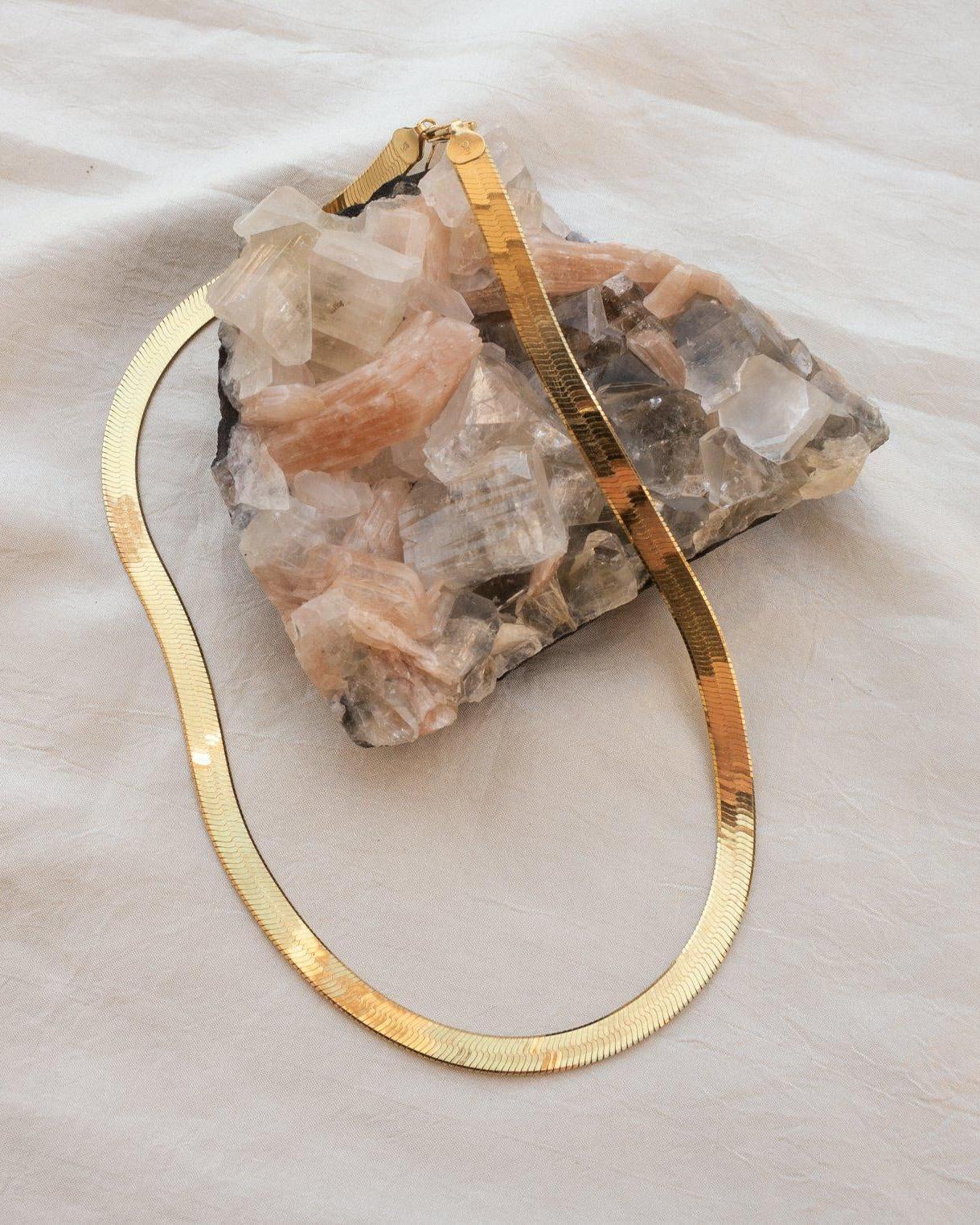 Bold Gold Herringbone Chain Necklace - Gold Flat Herringbone Necklace - Dea Dia