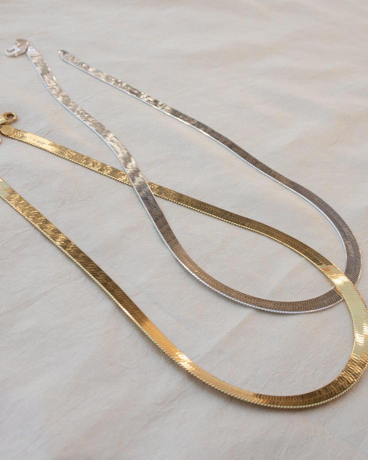 Bold Gold Herringbone Chain Necklace - Herringbone Gold Chain - Dea Dia