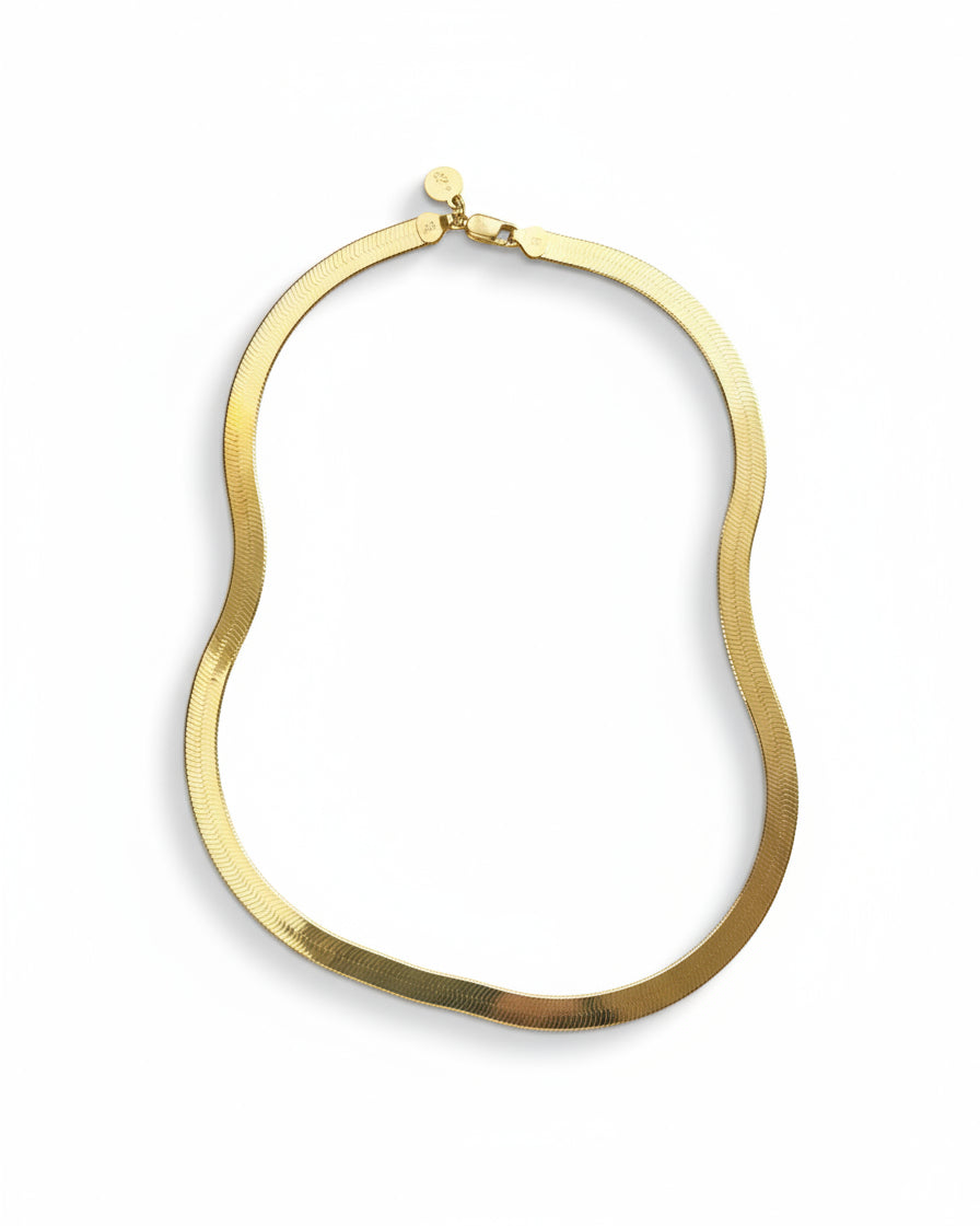 Bold Gold Herringbone Chain Necklace - Flat Gold Chain Necklace - Dea Dia