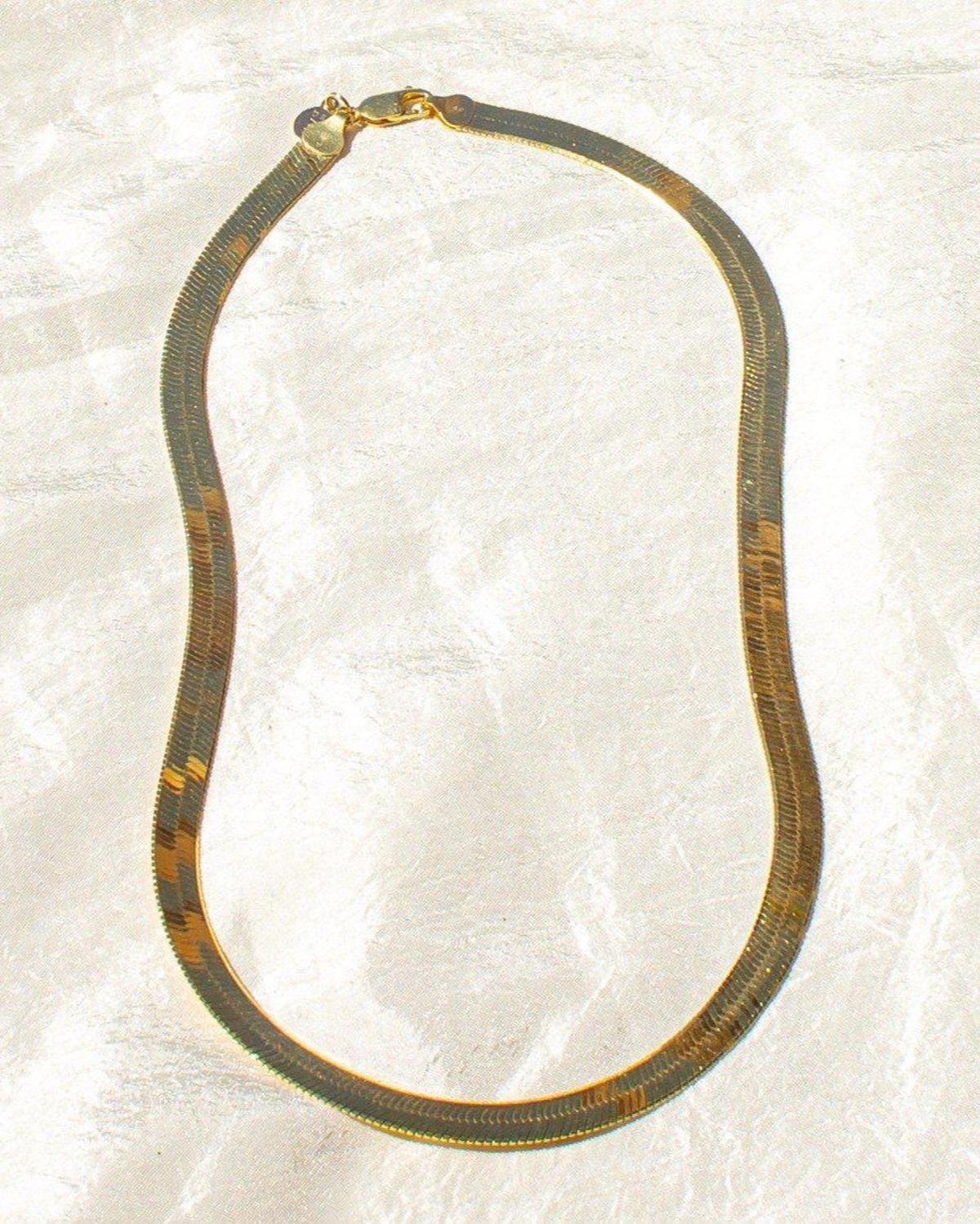 Bold Gold Herringbone Chain Necklace - Gold Herringbone Necklace - Dea Dia