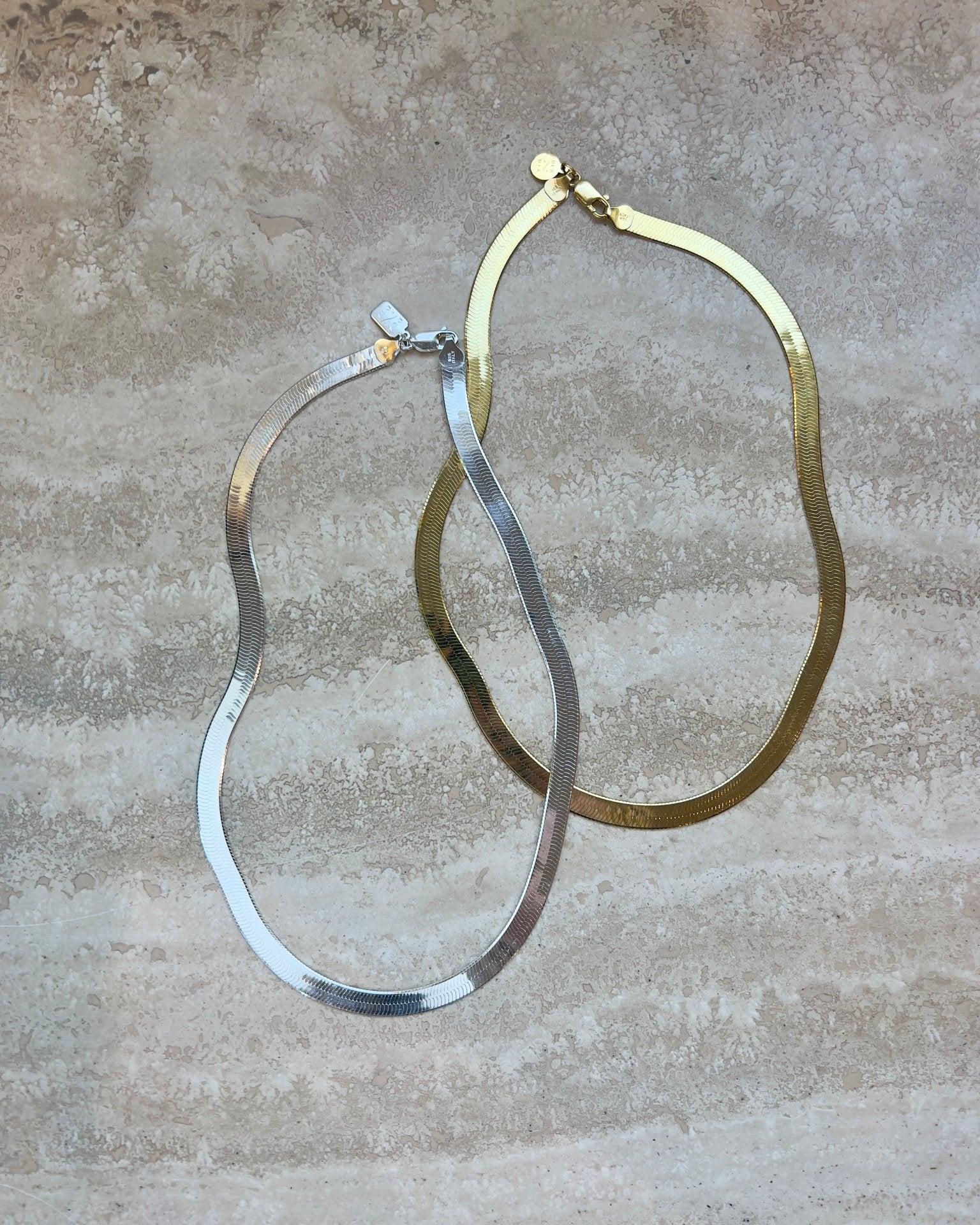 Bold Gold Herringbone Chain Necklace - Herringbone Gold Chains - Dea Dia