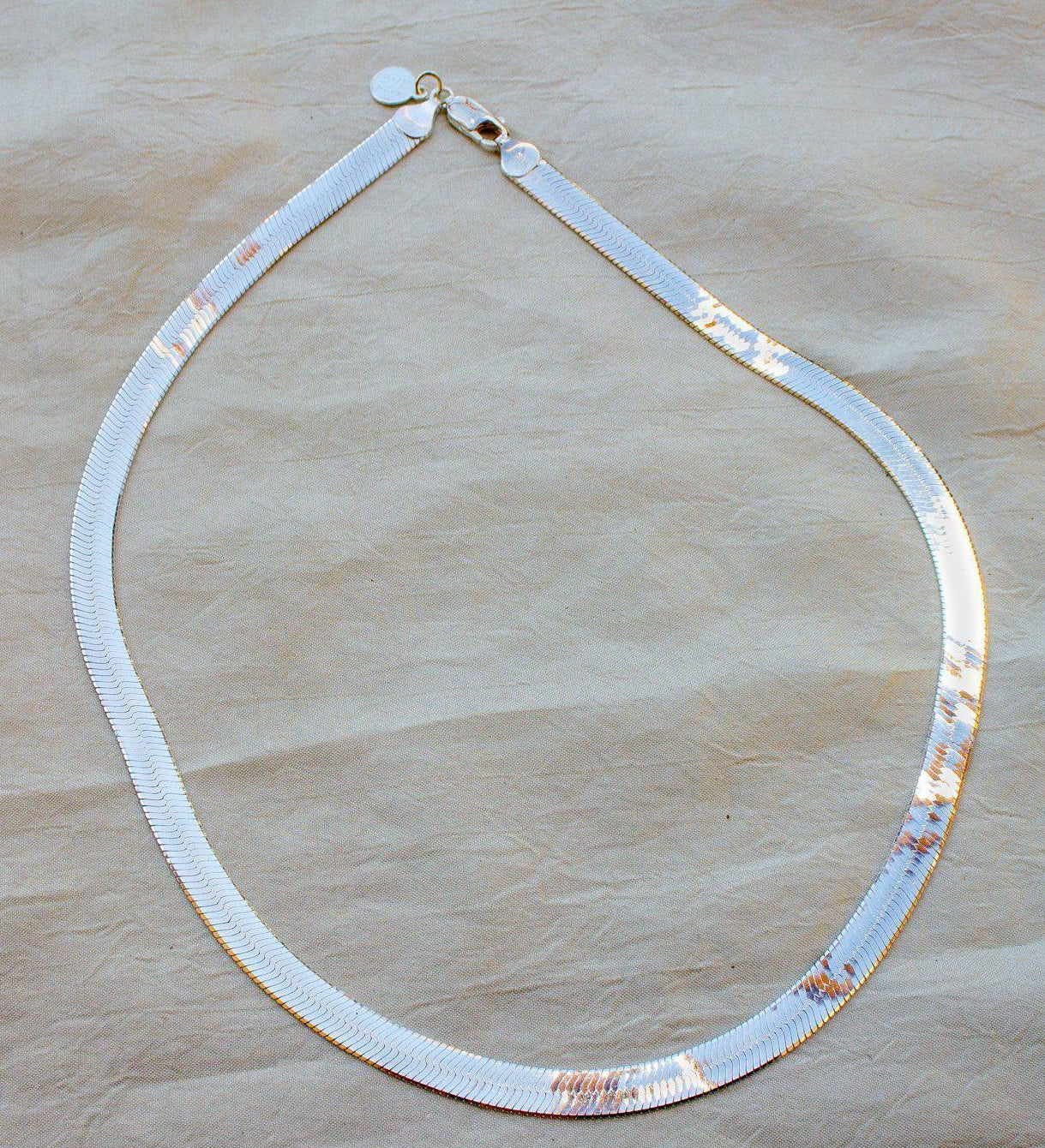 Bold Silver Herringbone Chain Necklace - Silver Herringbone Necklace - Dea Dia