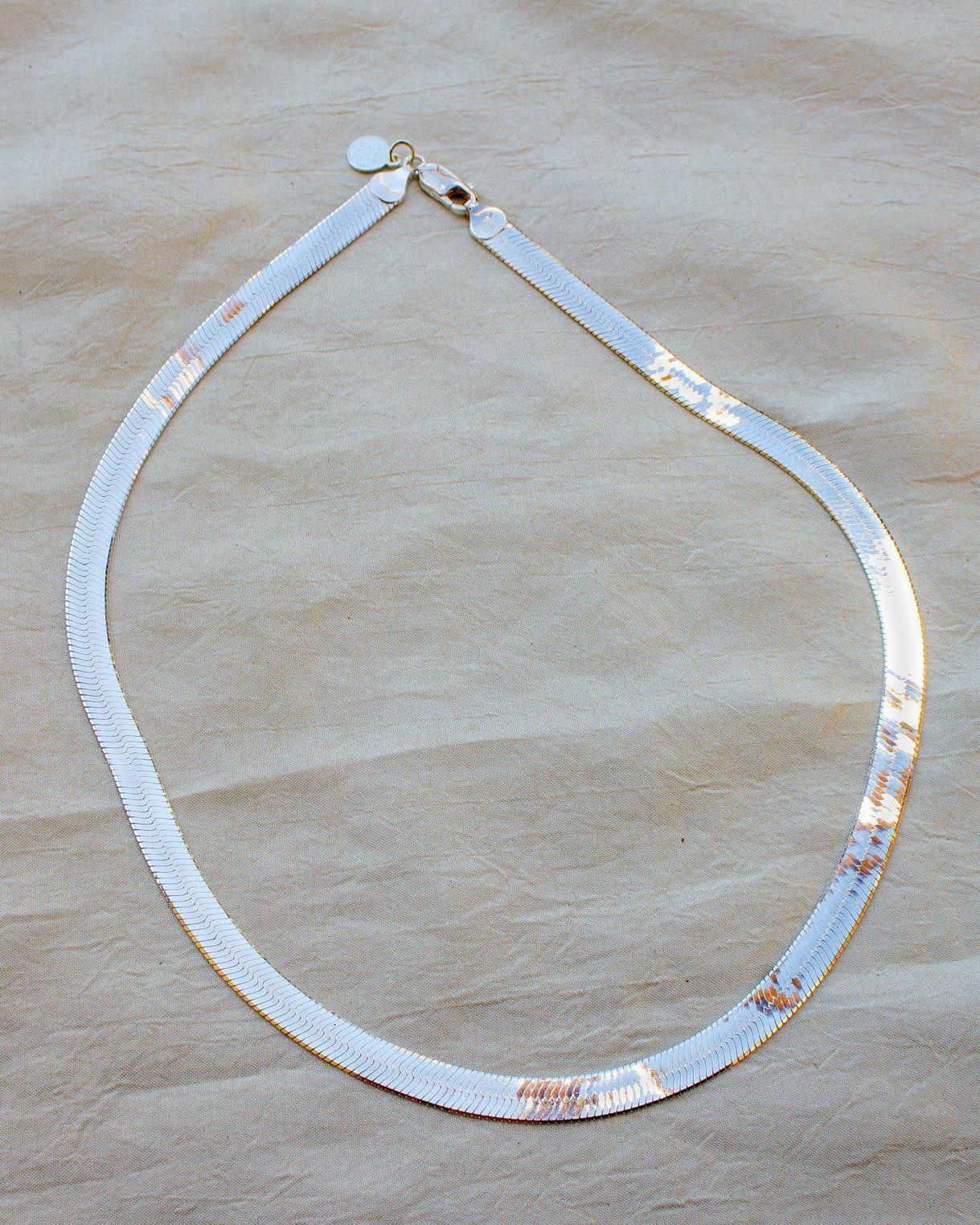 Bold Silver Herringbone Chain Necklace - Silver Herringbone Necklace - Dea Dia