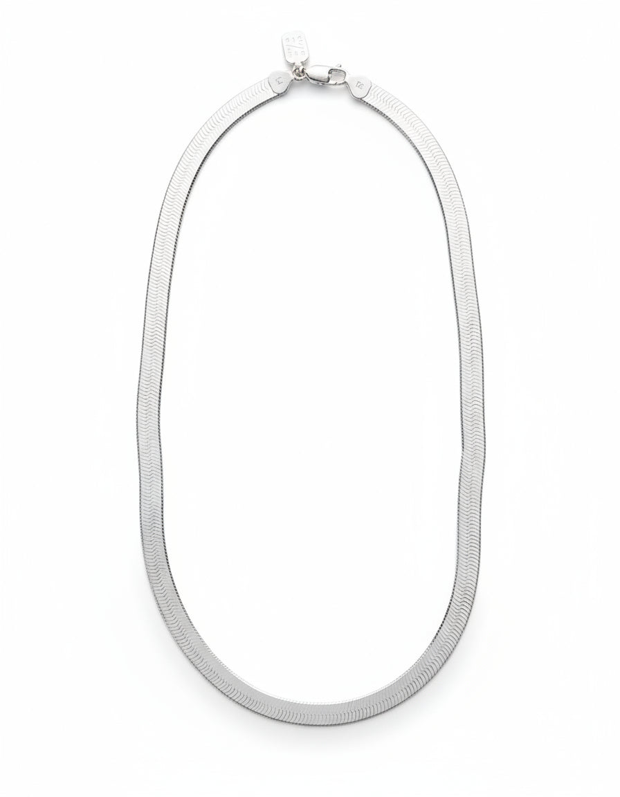 Bold Silver Herringbone Chain Necklace - Silver Herringbone Necklace - Dea Dia