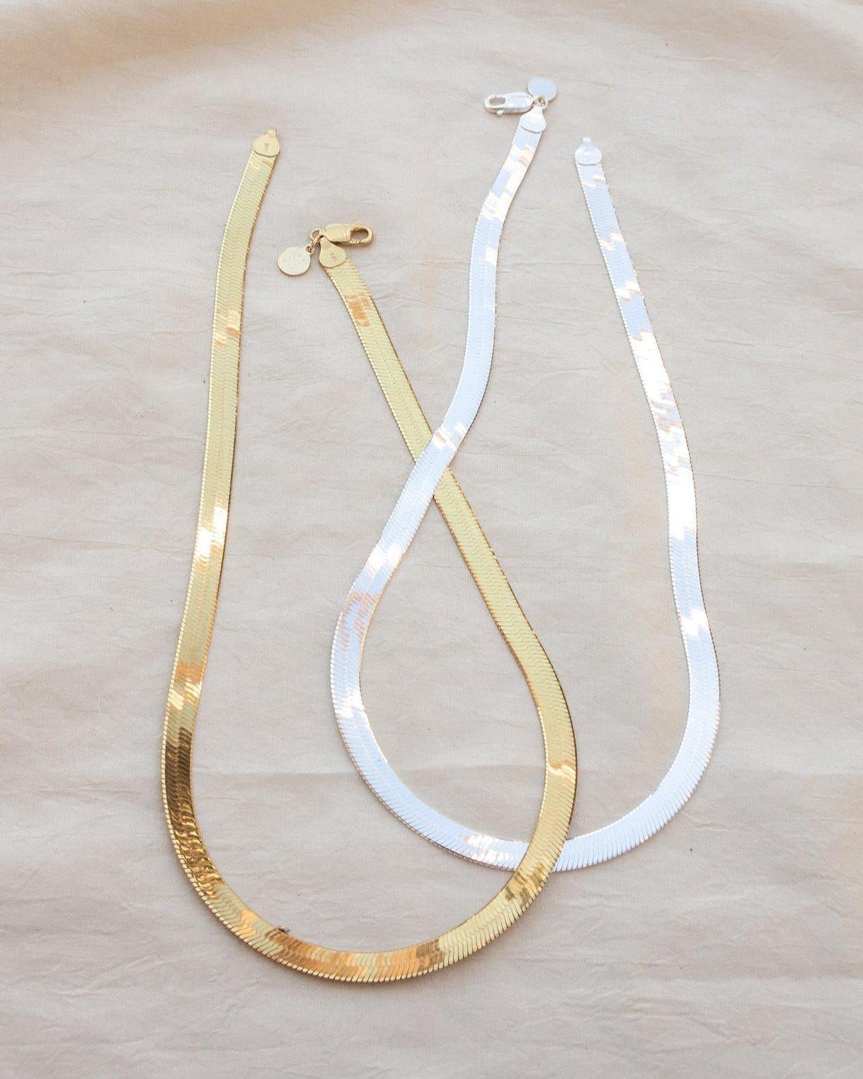 Bold Silver Herringbone Chain Necklace - Thick Herringbone Necklace - Dea Dia