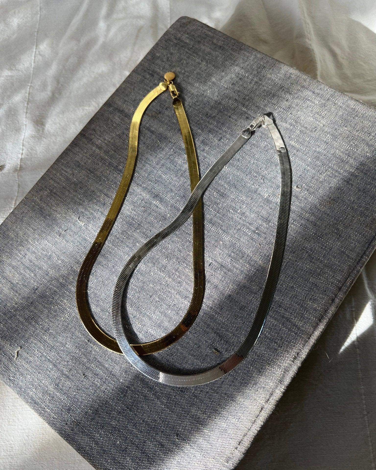 Bold Silver Herringbone Chain Necklace - Gold and Silver Herringbone Necklace - Dea Dia