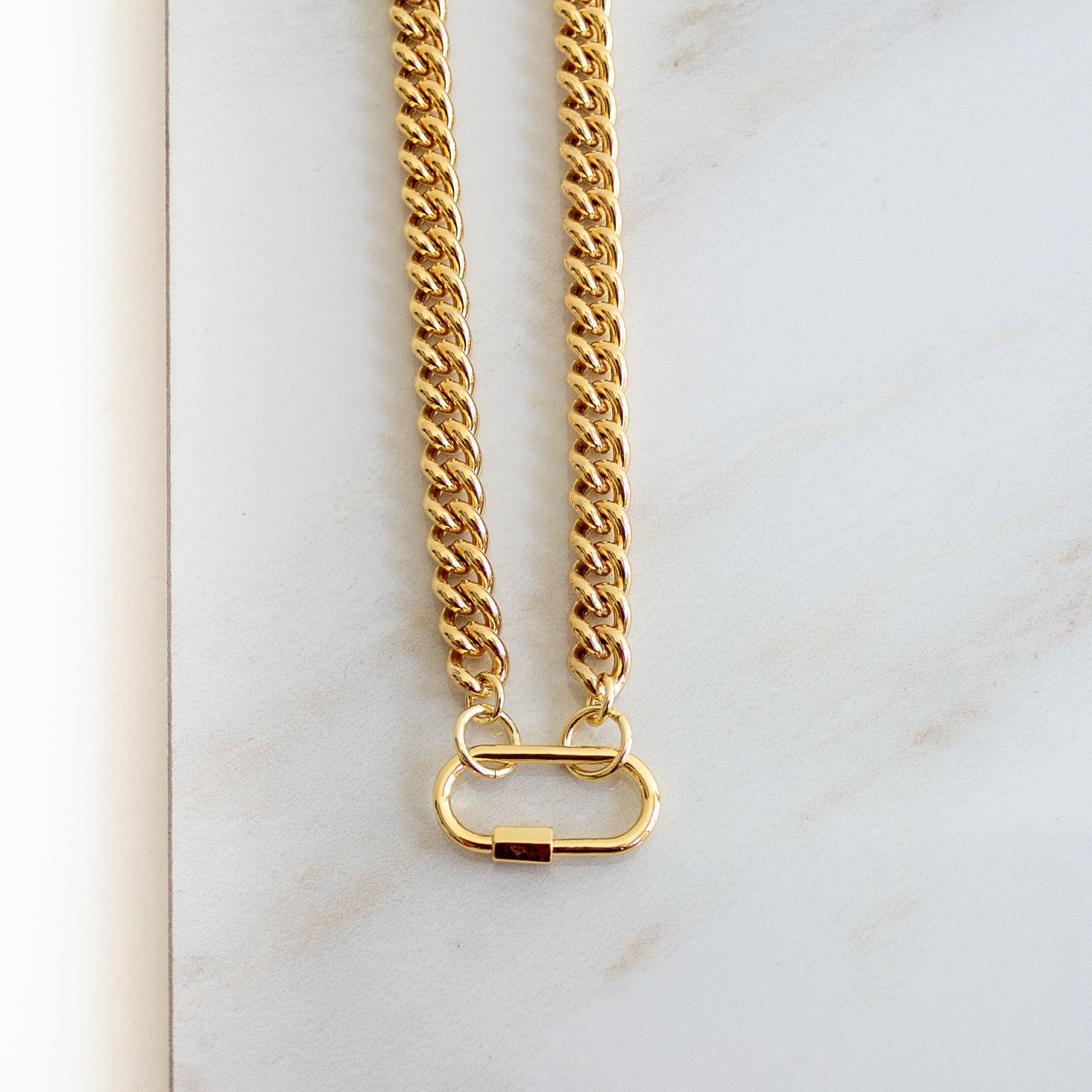 Shiny Gold Carabiner Necklace-Chunky Gold Cable Chain-Heart Pendant 20
