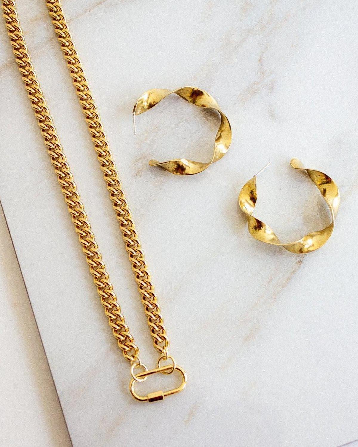 Carabiner Chunky Gold Chain Necklace - Dea Dia