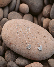 Rhiannon Silver Pearl Heart Threaders Earrings - Dea Dia