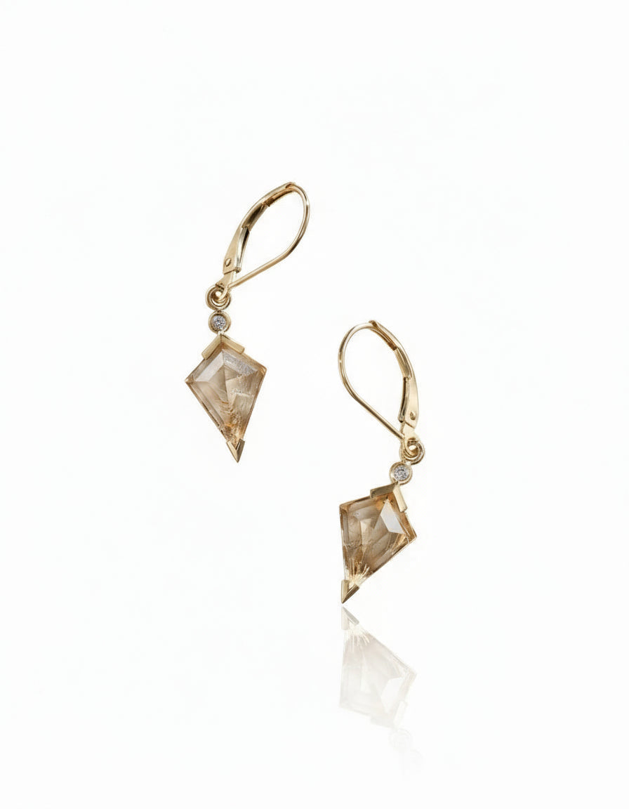 Rutilated Quartz and Diamond Kite Drop Earrings - Dea Dia