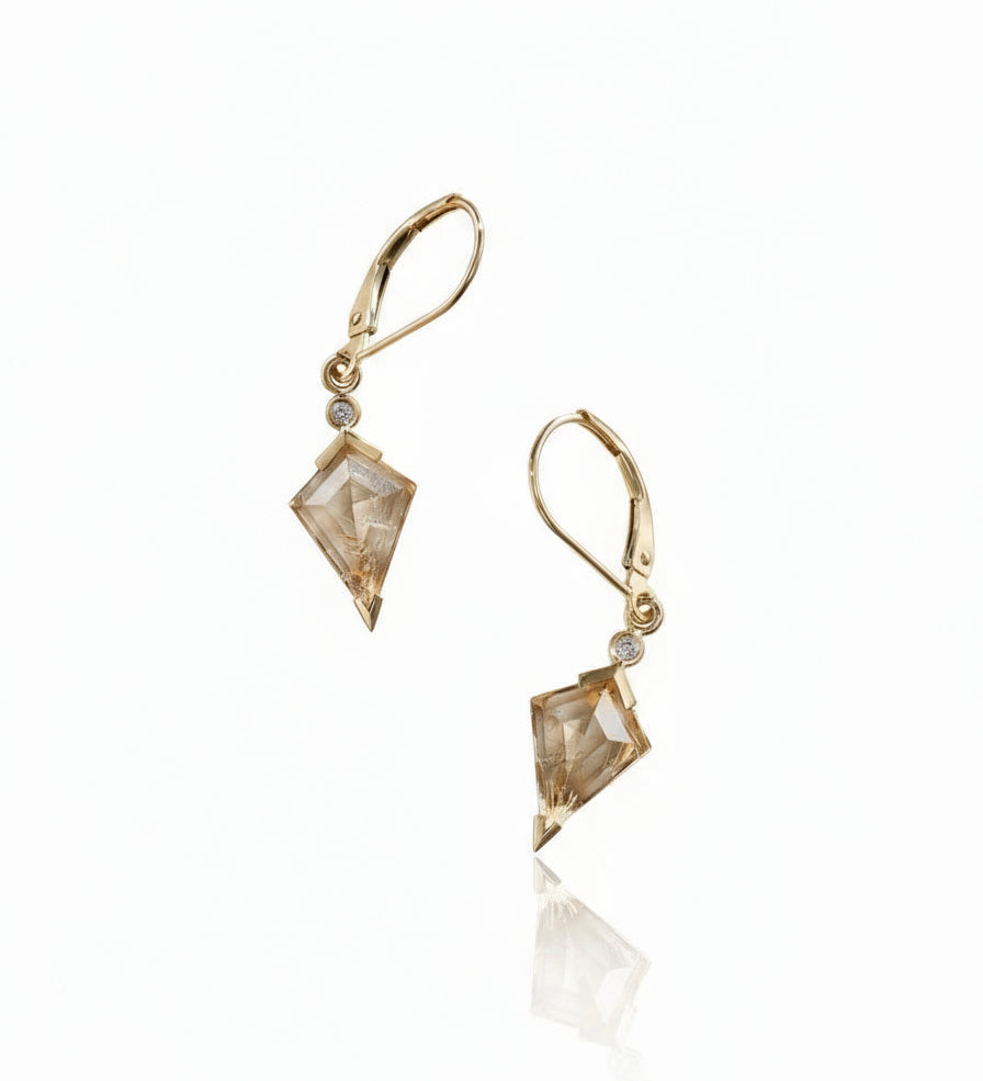 Rutilated Quartz and Diamond Kite Drop Earrings - Dea Dia