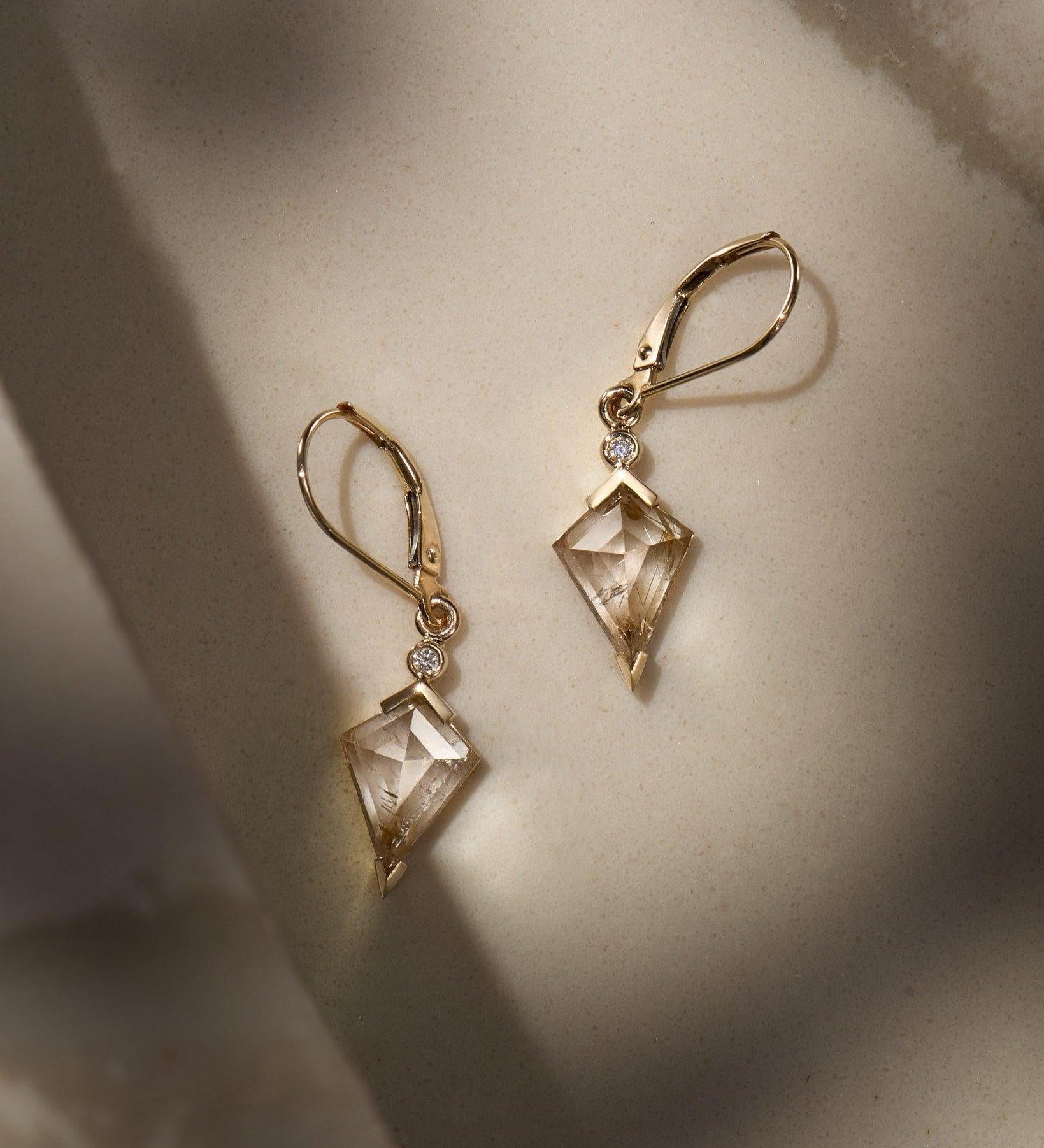 Rutilated Quartz and Diamond Kite Drop Earrings - Dea Dia