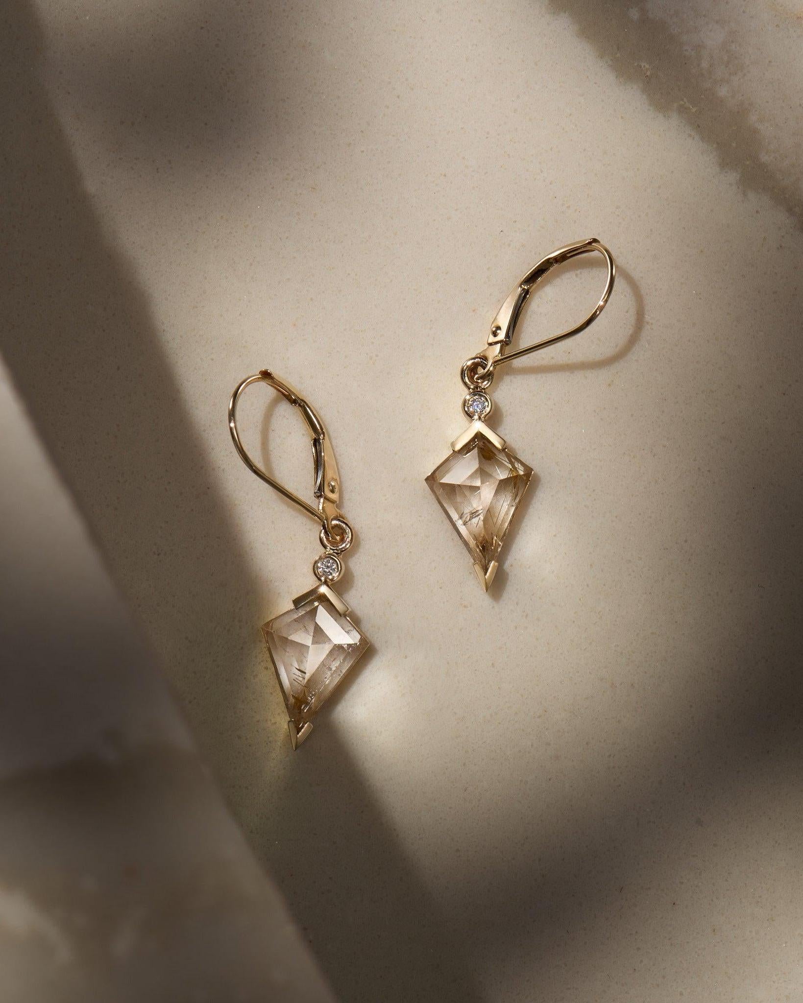 Rutilated Quartz and Diamond Kite Drop Earrings - Dea Dia
