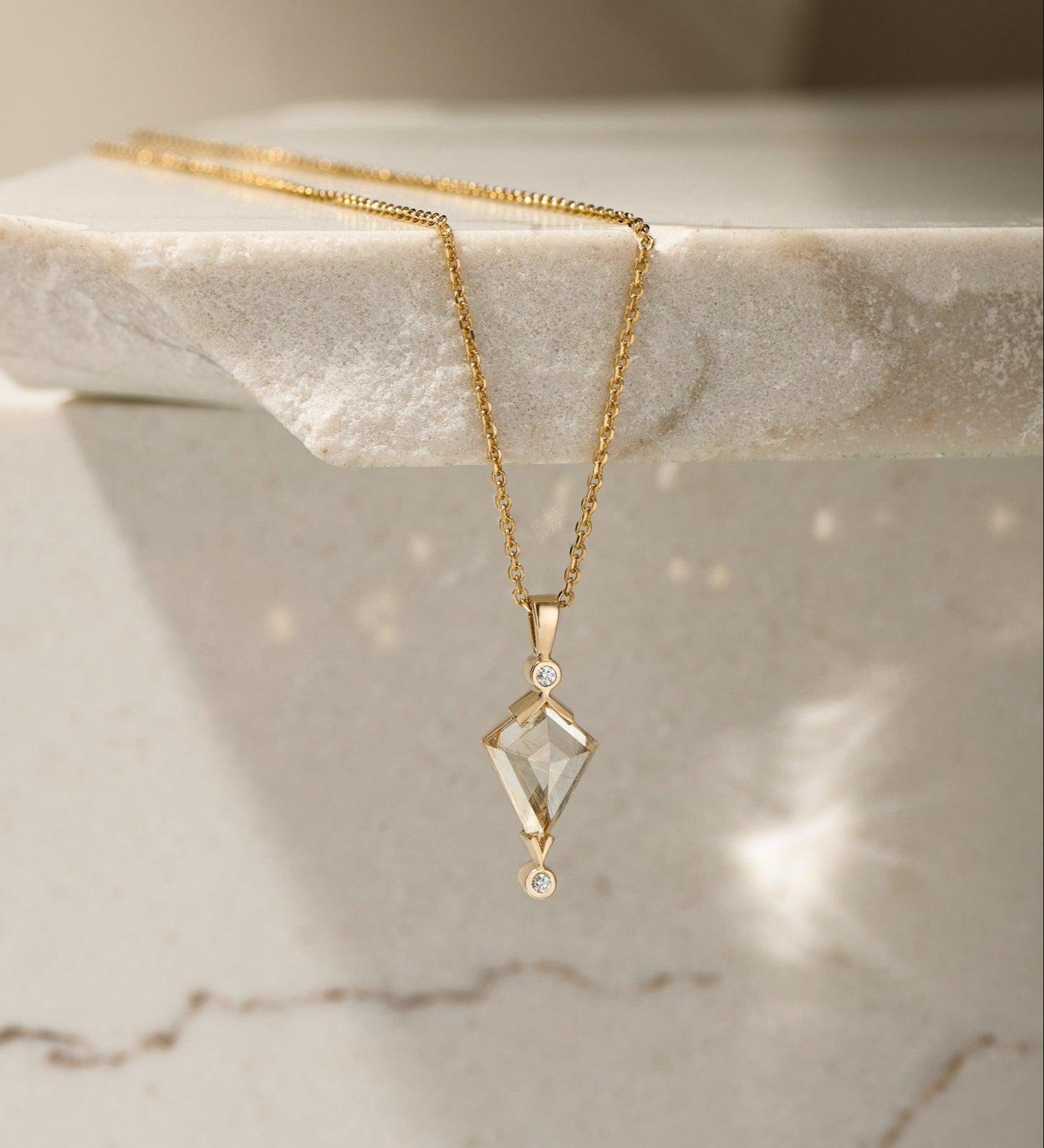 Rutilated Quartz and Diamond Kite Necklace - Dea Dia