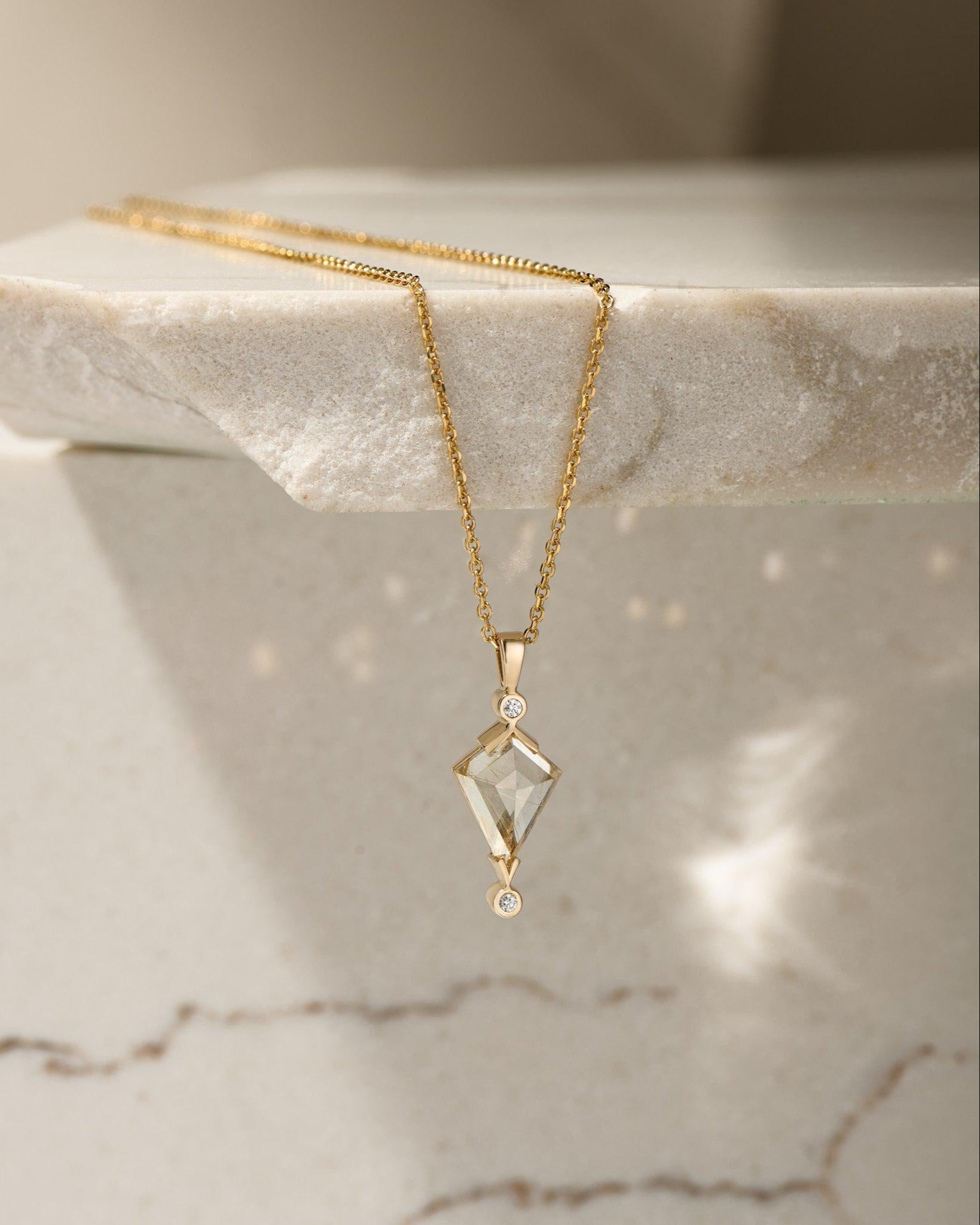 Rutilated Quartz and Diamond Kite Necklace - Dea Dia