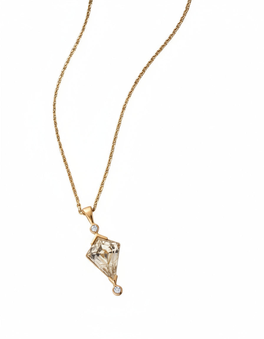 Rutilated Quartz and Diamond Kite Necklace - Dea Dia