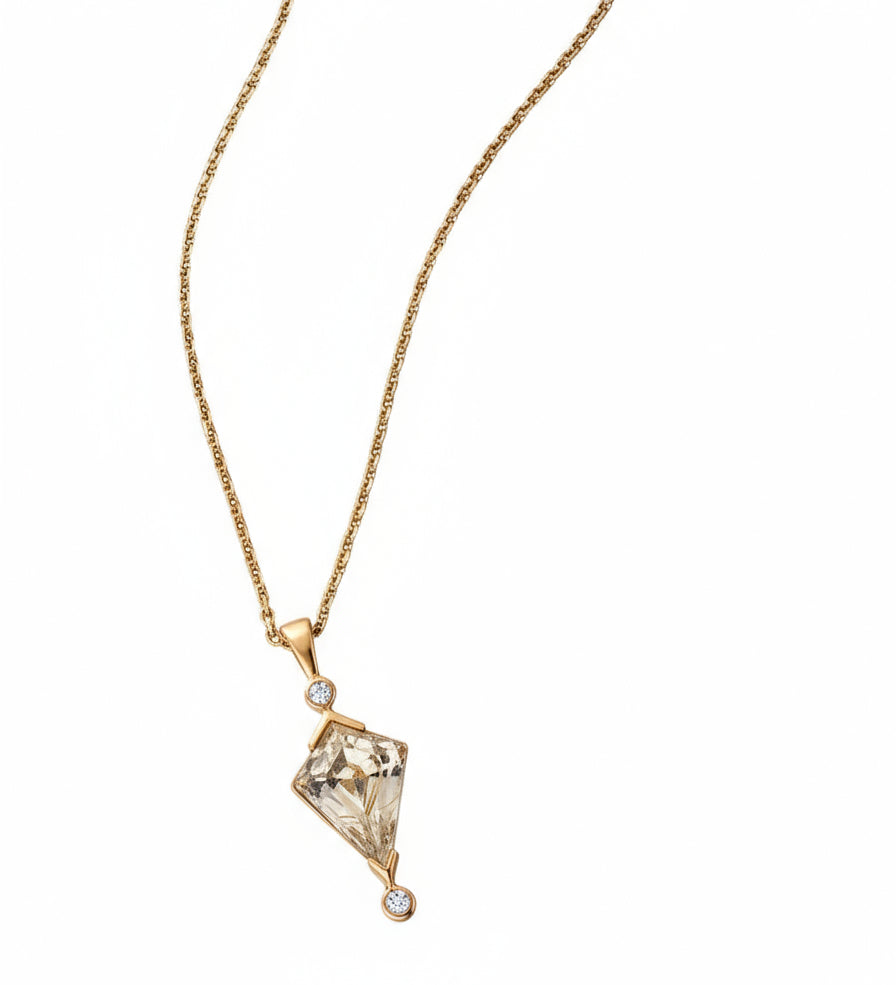 Rutilated Quartz and Diamond Kite Necklace - Dea Dia