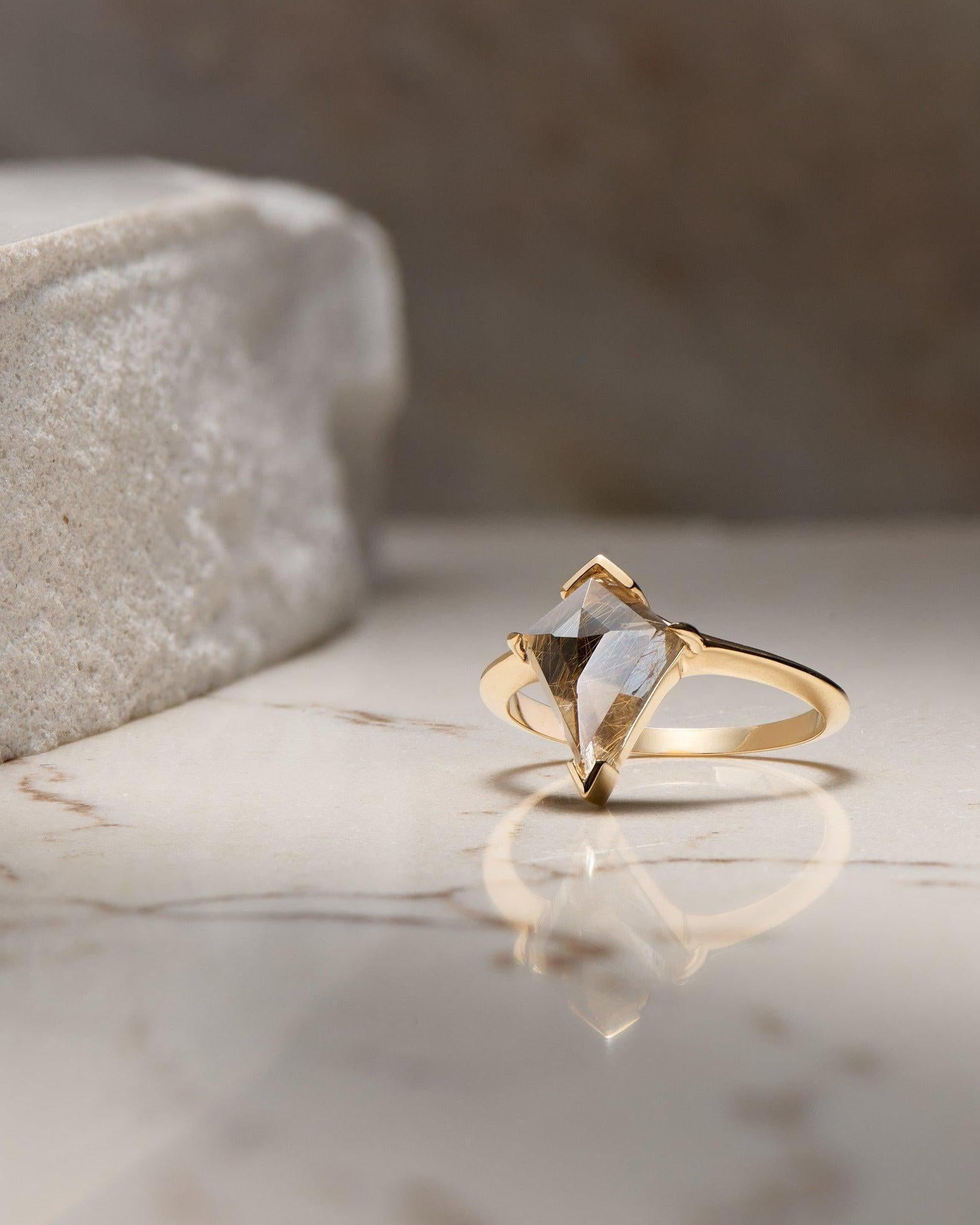 Rutilated Quartz Kite Gold Ring - Dea Dia