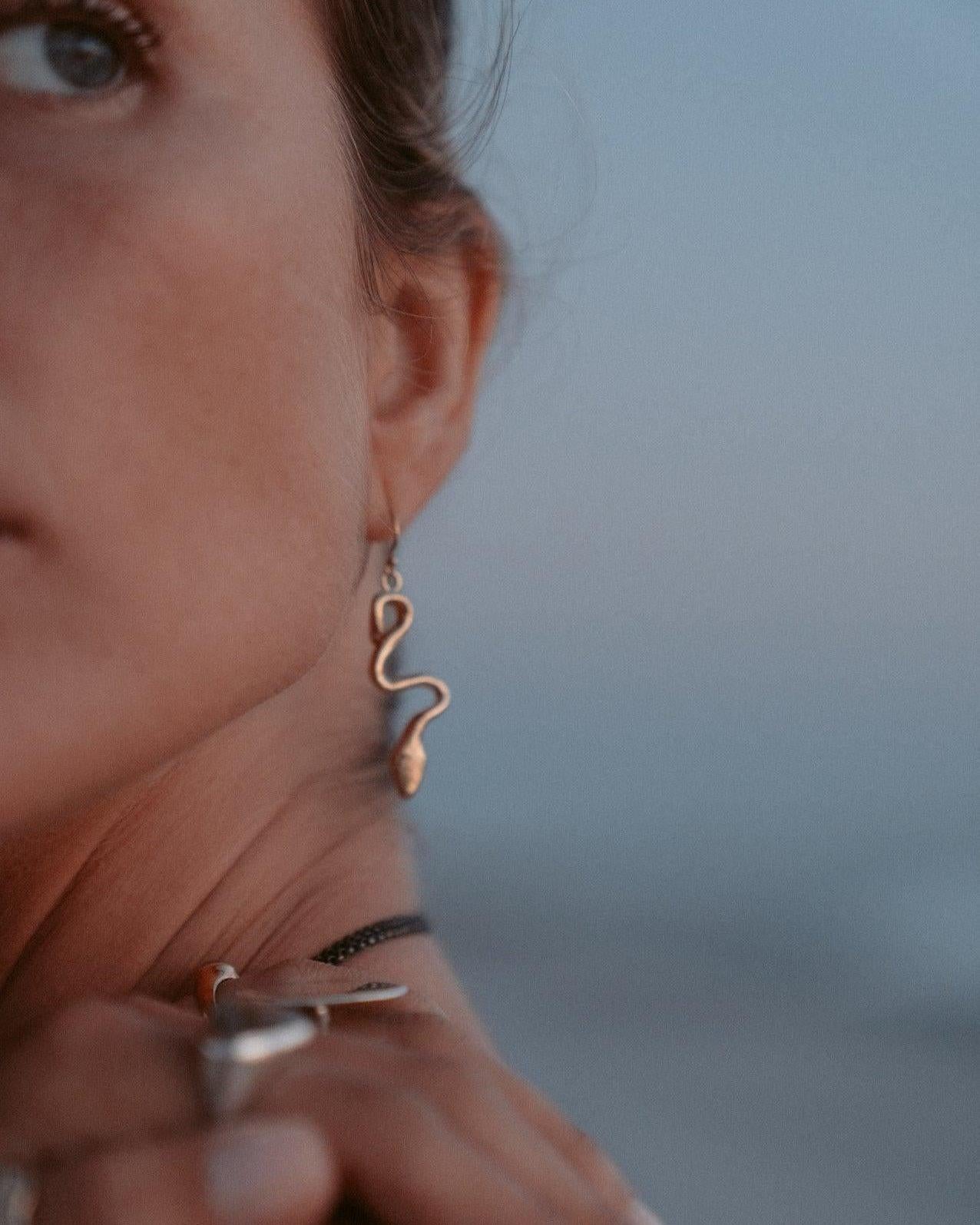 Serpentina Gold Snake Dangle Earring - Dea Dia
