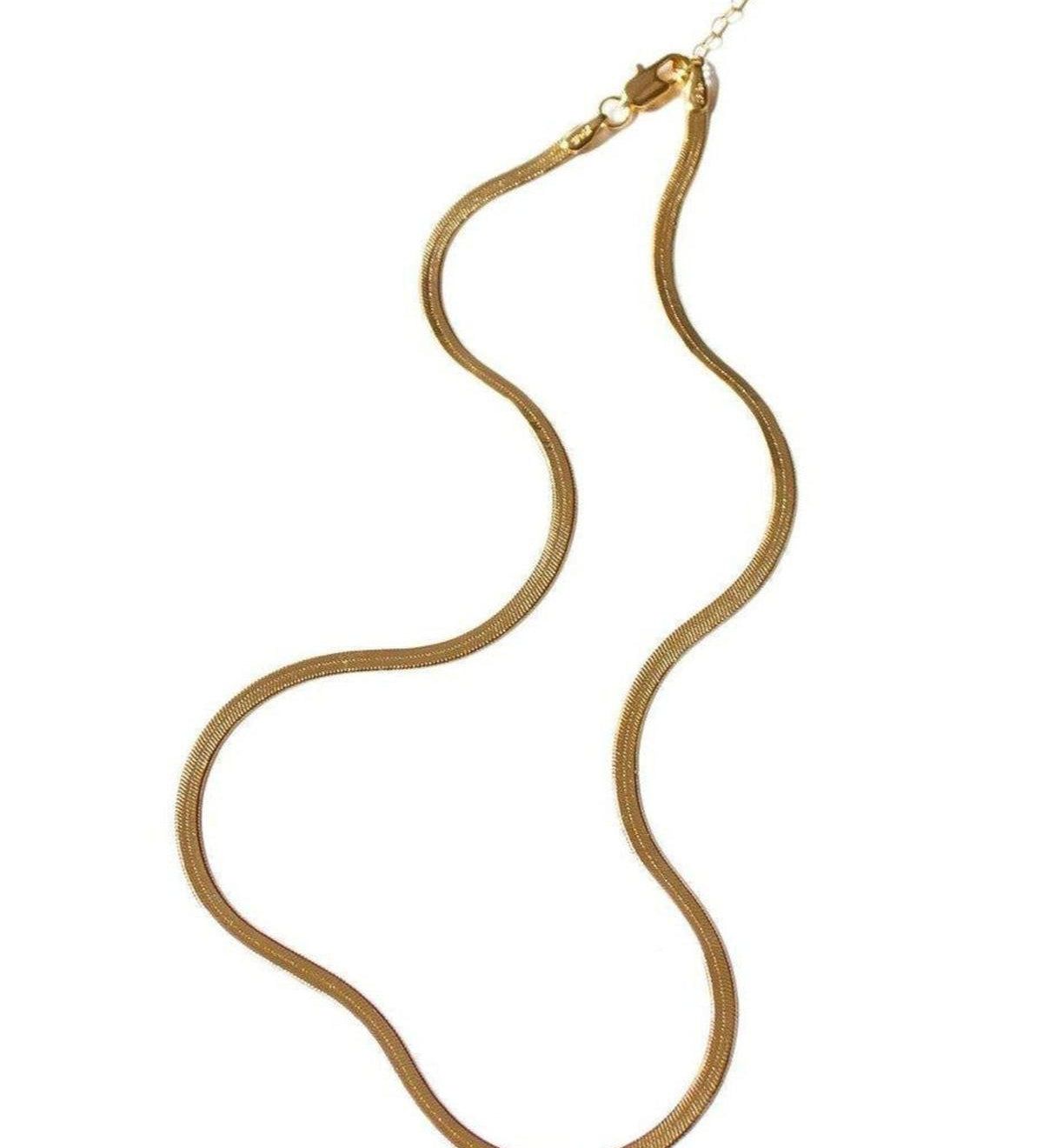 Slinky Gold Flat Herringbone Chain Necklace - Flat Gold Necklace - Dea Dia