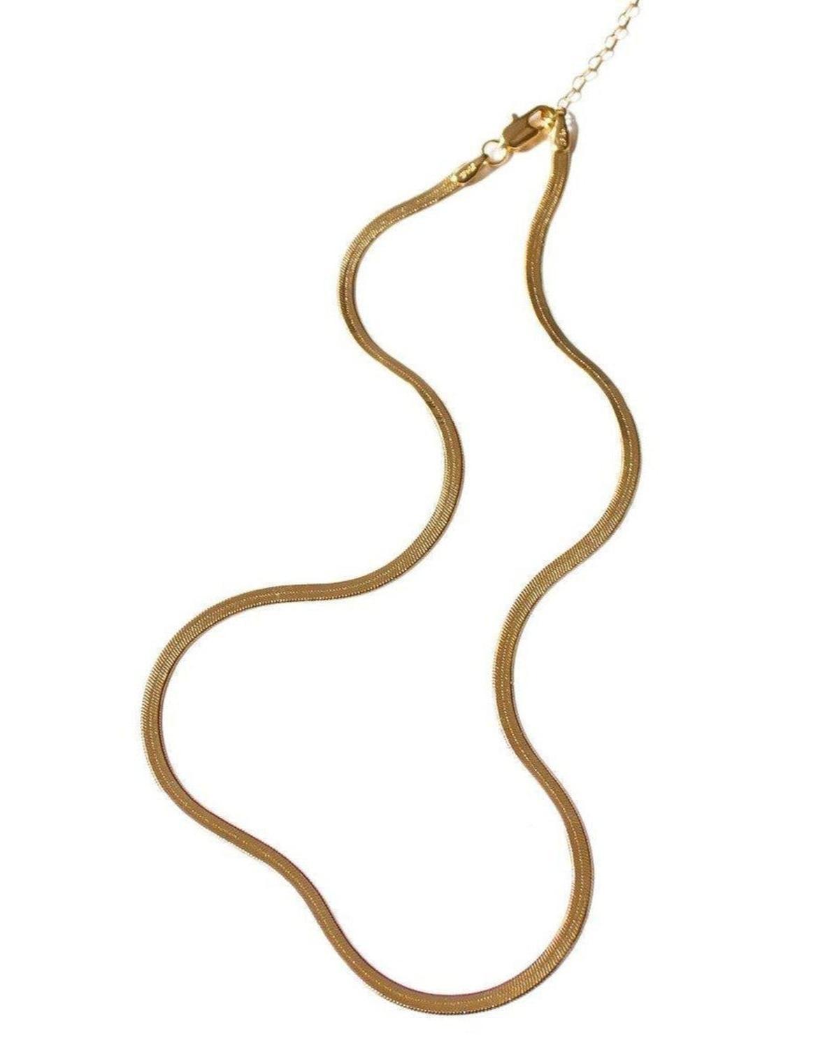 Slinky Gold Flat Herringbone Chain Necklace - Flat Gold Necklace - Dea Dia