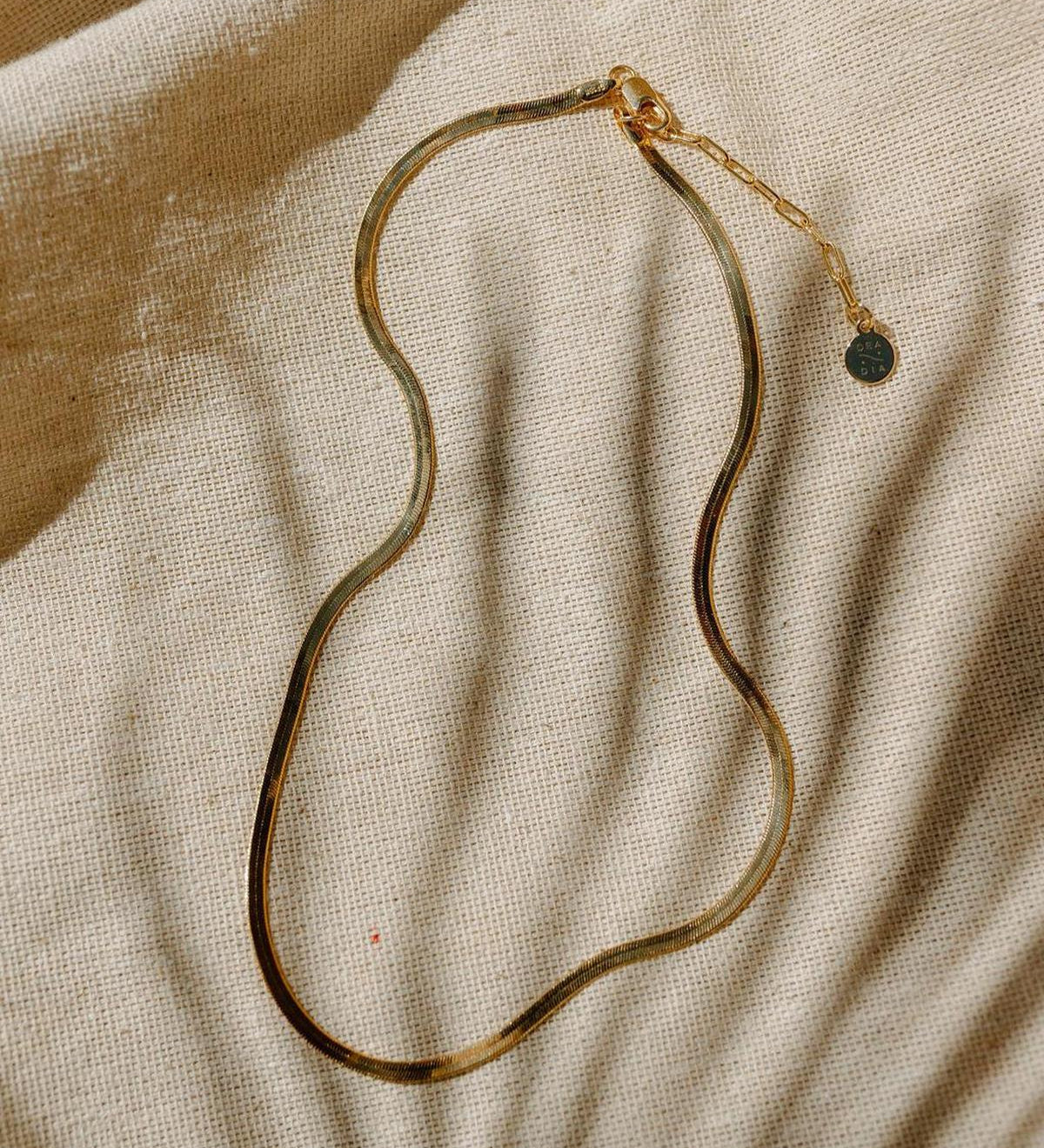 Slinky Gold Flat Herringbone Chain Necklace - Flat Gold Necklace - Dea Dia