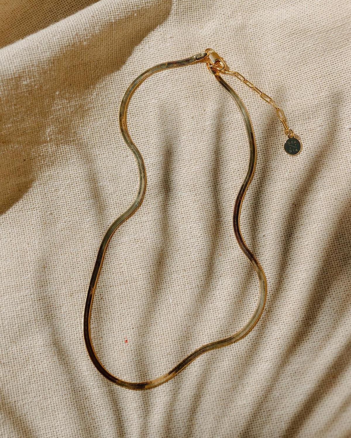 Slinky Gold Flat Herringbone Chain Necklace - Flat Gold Necklace - Dea Dia