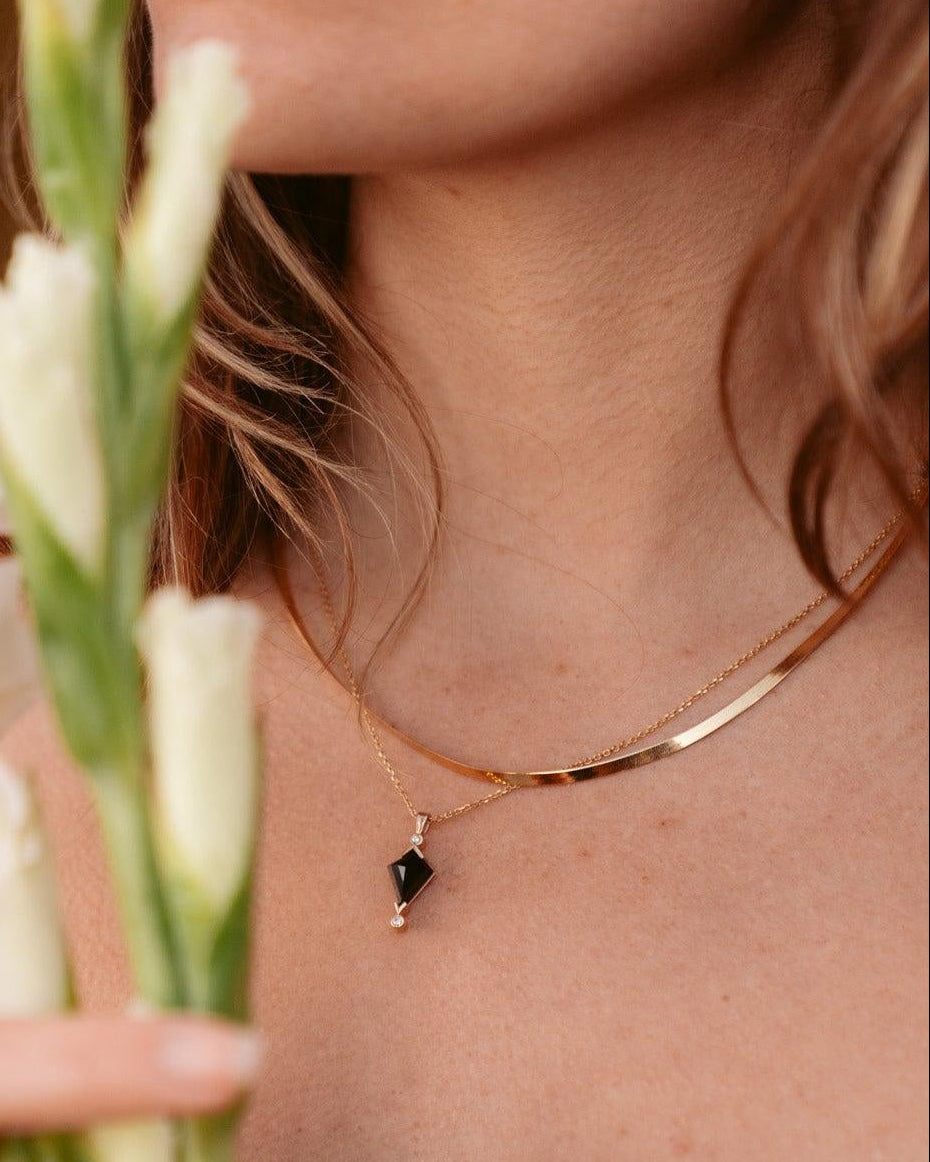 Slinky Herringbone Flat Gold Chain Necklace - Dea Dia