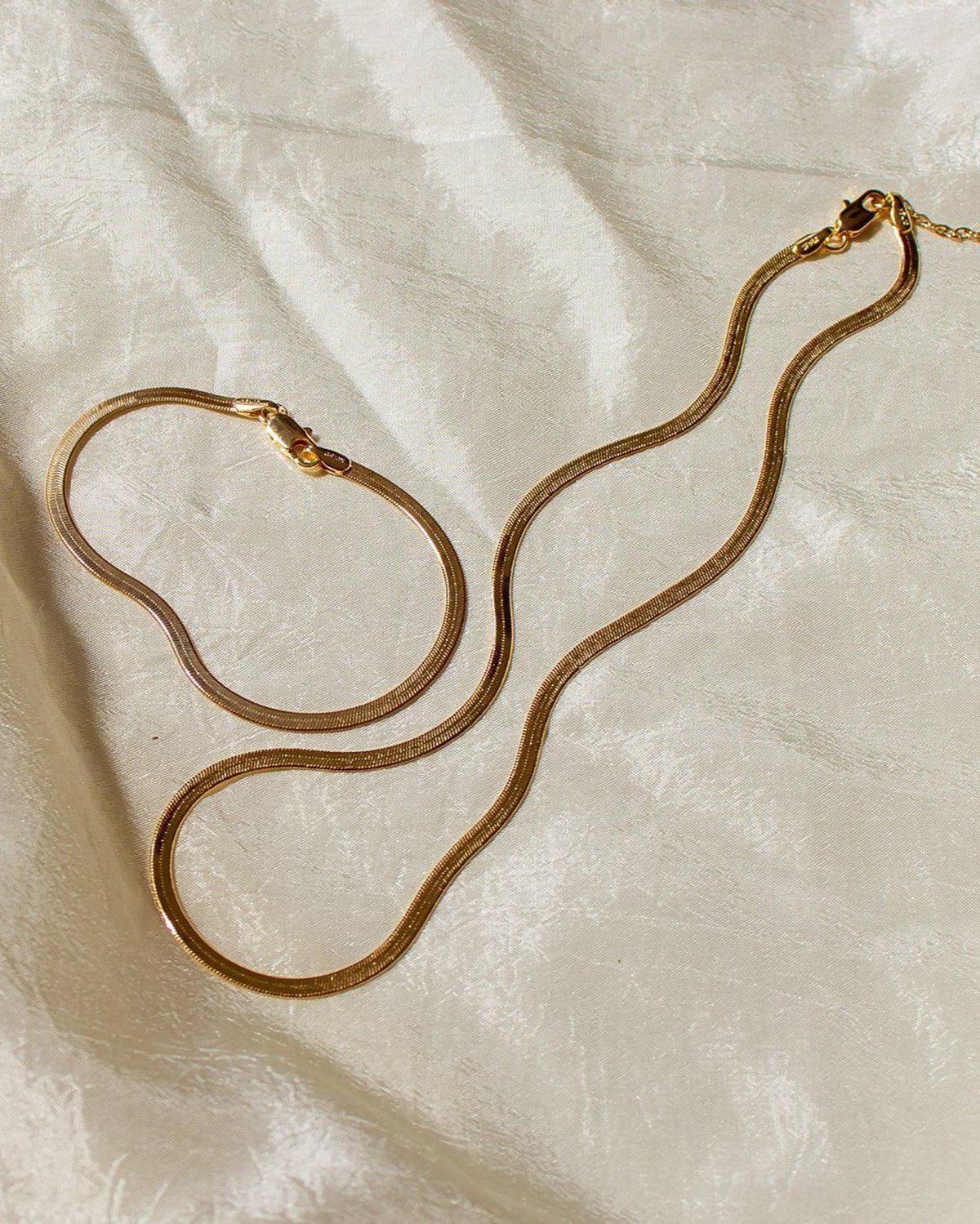 Slinky Flat Gold Filled Herringbone Chain Necklace - Dea Dia