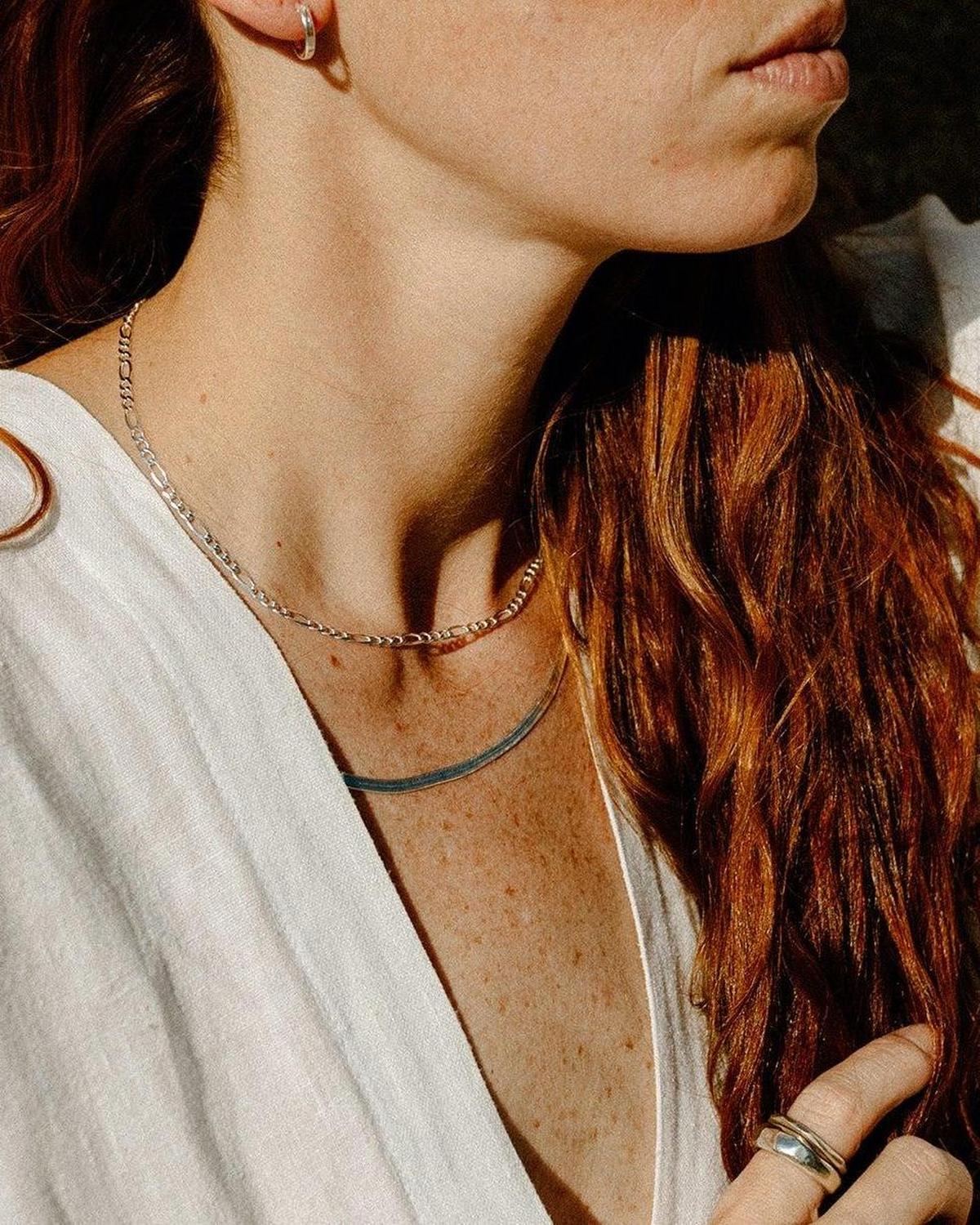Slinky Silver Herringbone Chain Necklace - Slinky Necklace - Dea Dia