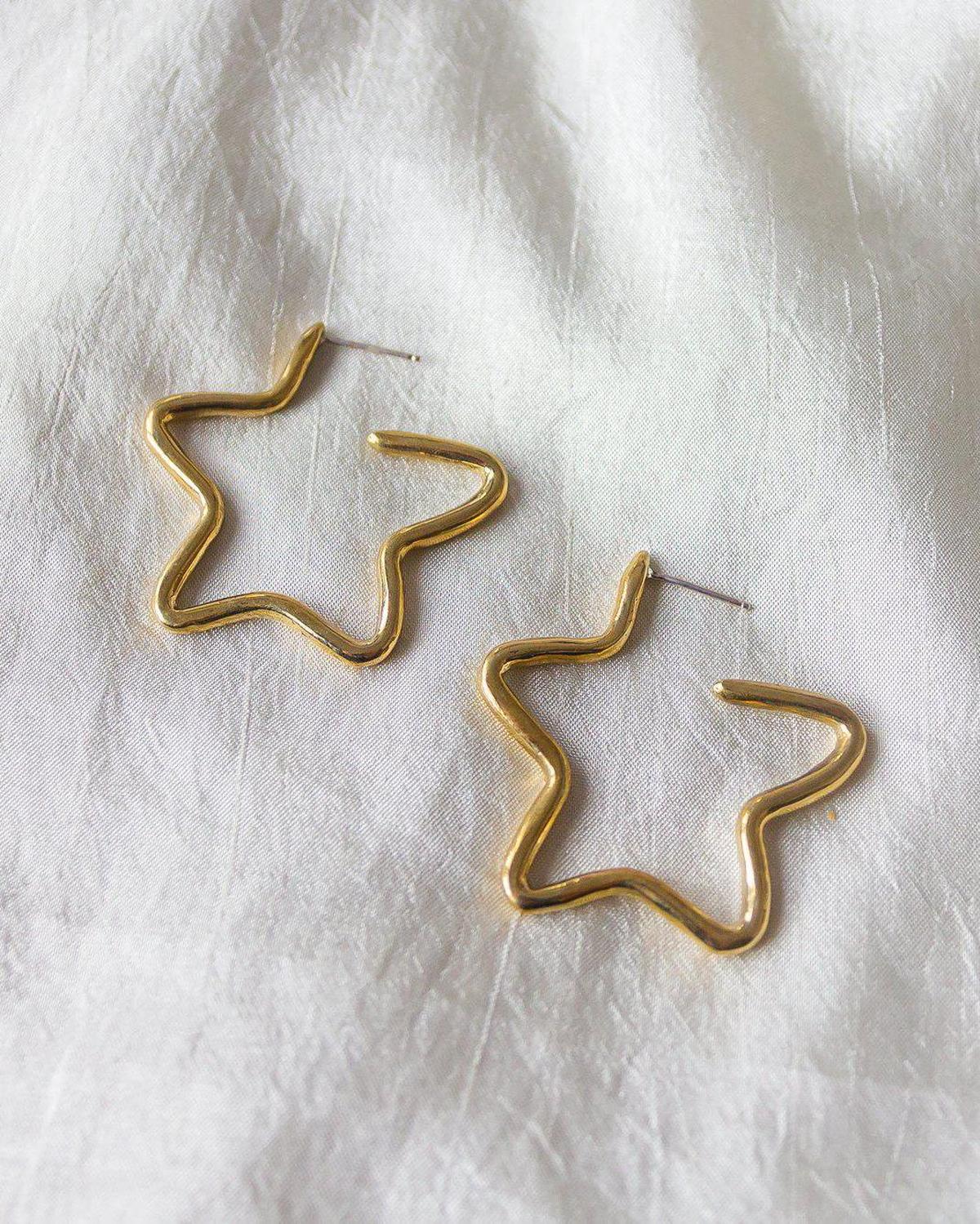 Stella Star Hoops - Gold Star Earrings - Dea Dia