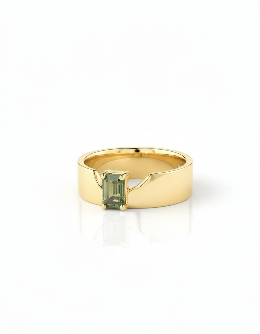 Swoopy Cigar Band Green Sapphire Ring - Dea Dia
