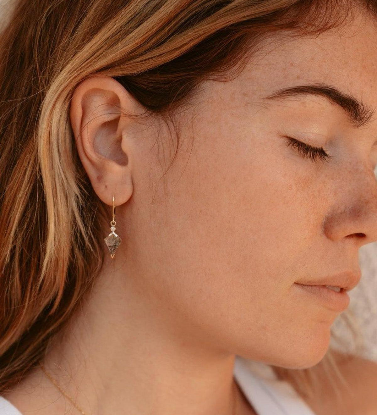 Tourmalinated Quartz and Diamond Kite Drop Earrings - Dea Dia