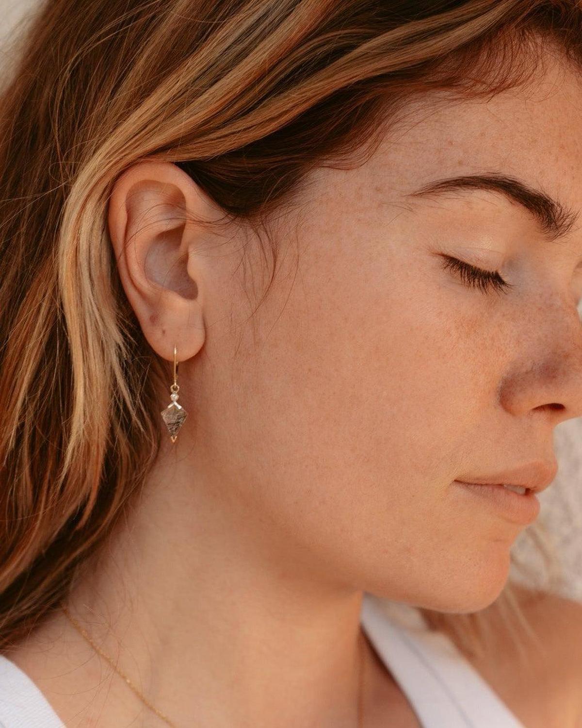 Tourmalinated Quartz and Diamond Kite Drop Earrings - Dea Dia