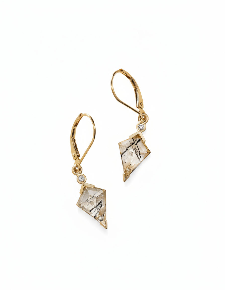 Tourmalinated Quartz and Diamond Kite Drop Earrings - Dea Dia