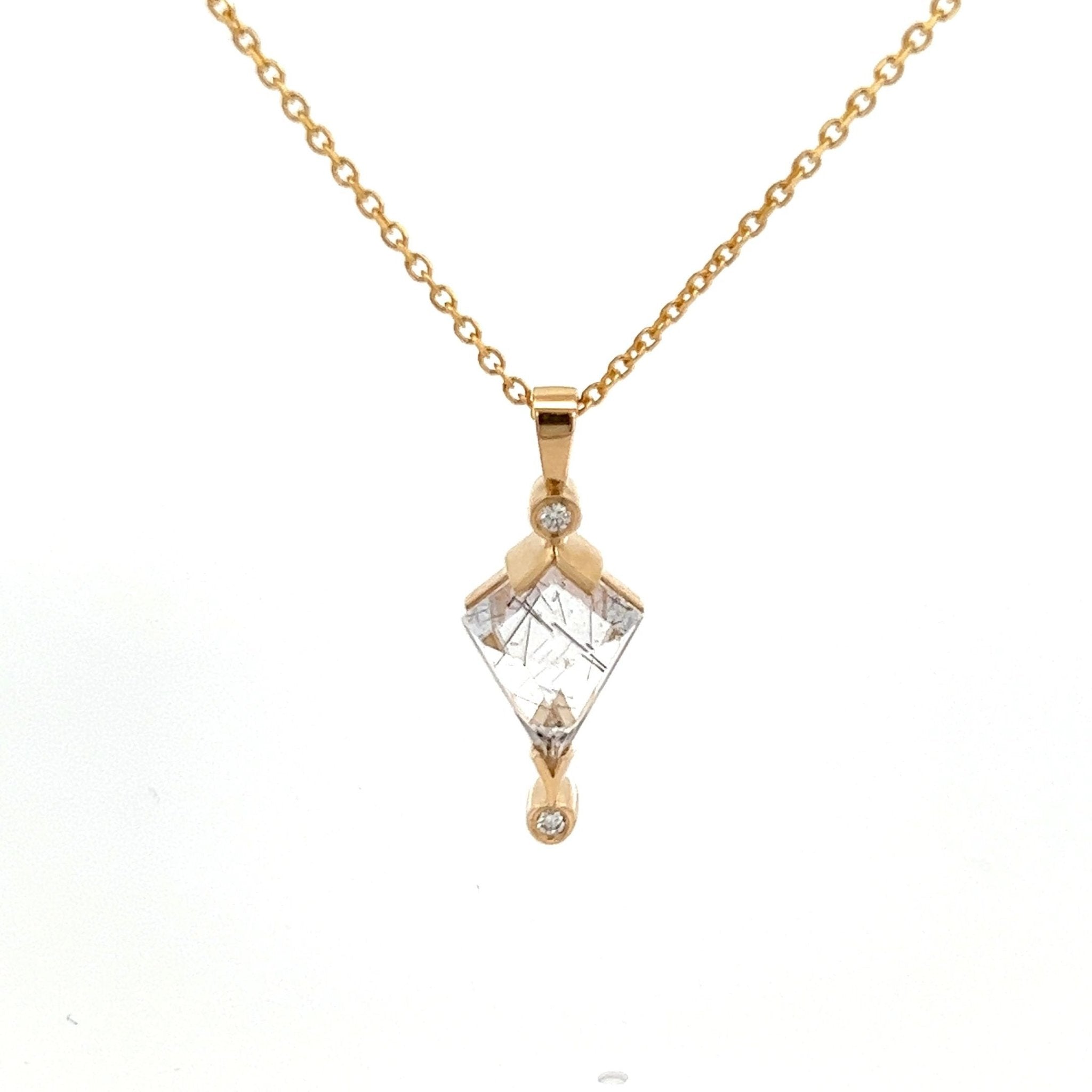 Tourmalinated Quartz and Diamond Kite Necklace - Dea Dia