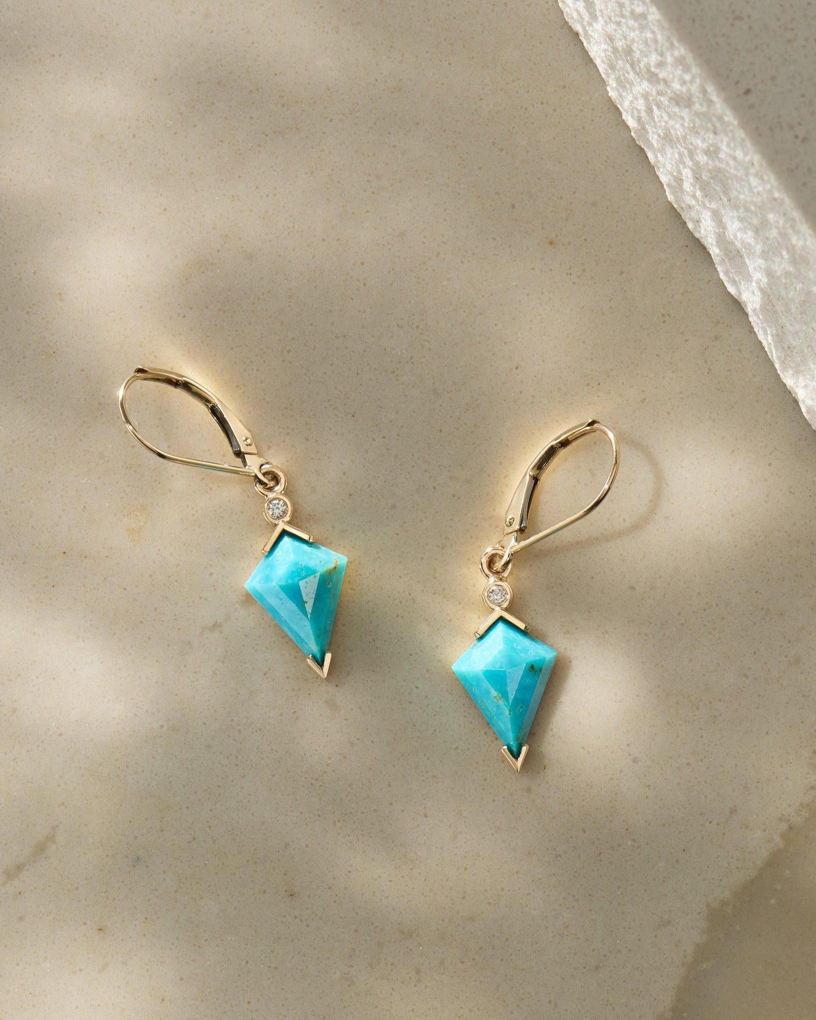 Turquoise and Diamond Kite Drop Earrings - Dea Dia